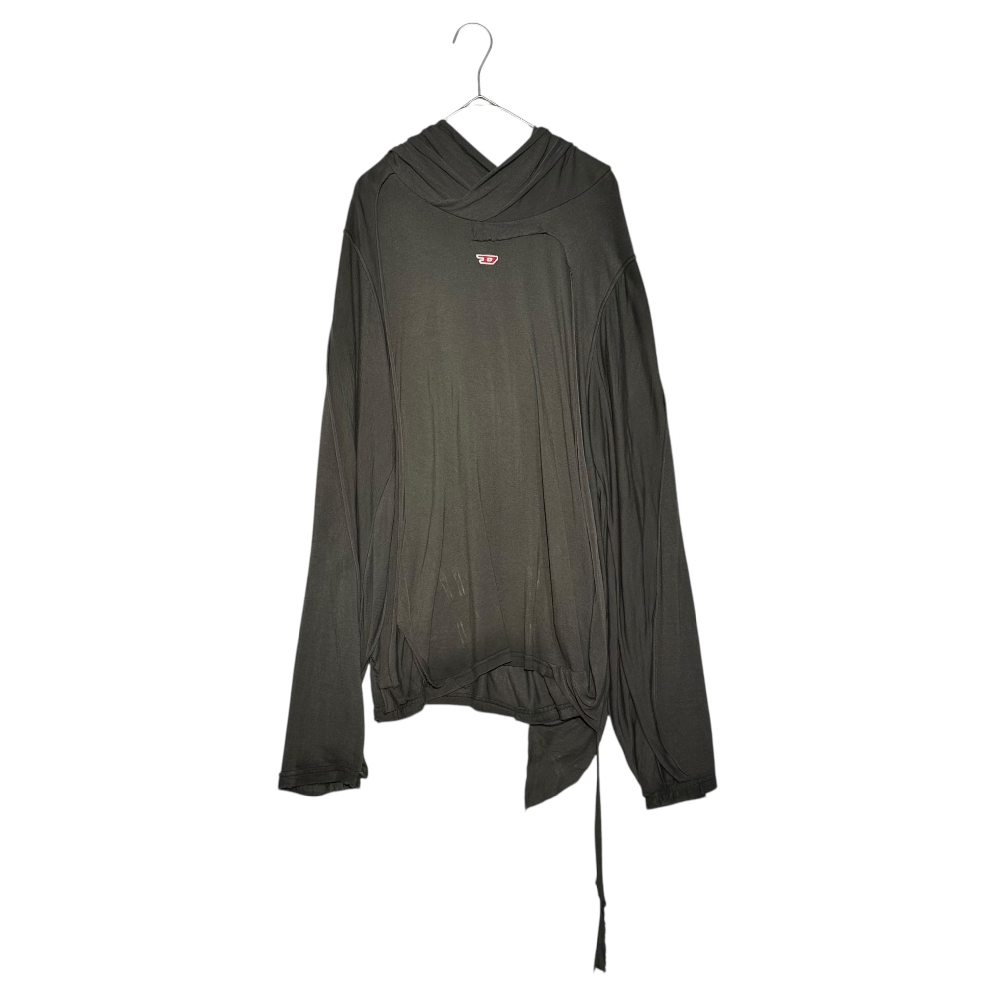 DIESEL(ディーゼル) 24AW T-AGO Destroyed hooded top in layered jersey デストロイ パーカー M グレー カットーソー 薄手