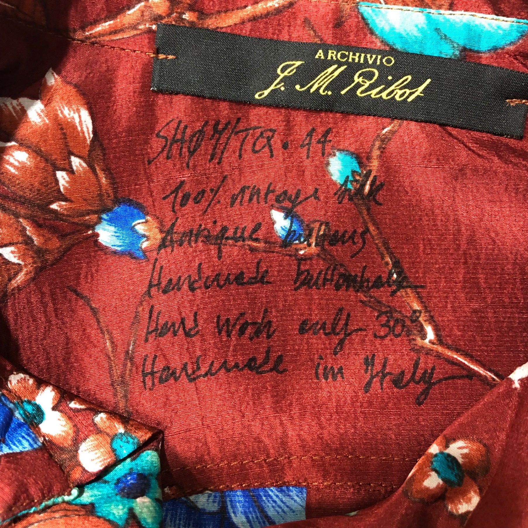 ARCHIVIO J.M.Ribot(アルキビオ J.M.リボット) FLOWER SILK SHIRT フラワー シルク シャツ 44(S程度) レッド ヴィンテージ シルク