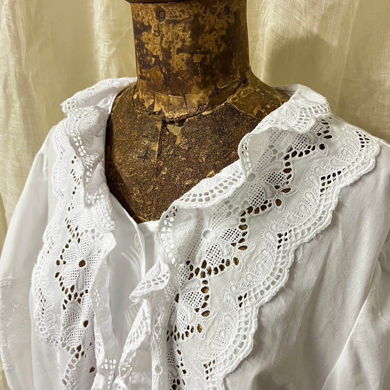 vintage(ヴィンテージ) 80~90's front frill short sleeve blouse フロントフリルショートブラウス 40(M~Lサイズ程度) ホワイト