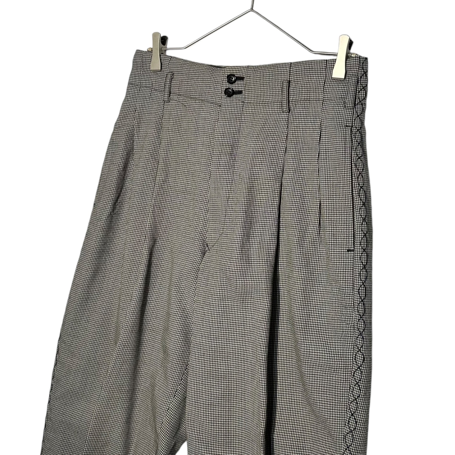 COMME des GARCONS HOMME PLUS(コムデギャルソンオムプリュス) 89AW Houndstooth pattern side stitch tapered wide tuck slacks 80年代 千鳥柄 サイドステッチ テーパード ワイド タックスラックス 本人期 PP-050065 S ブラック×ホワイト AD1989
