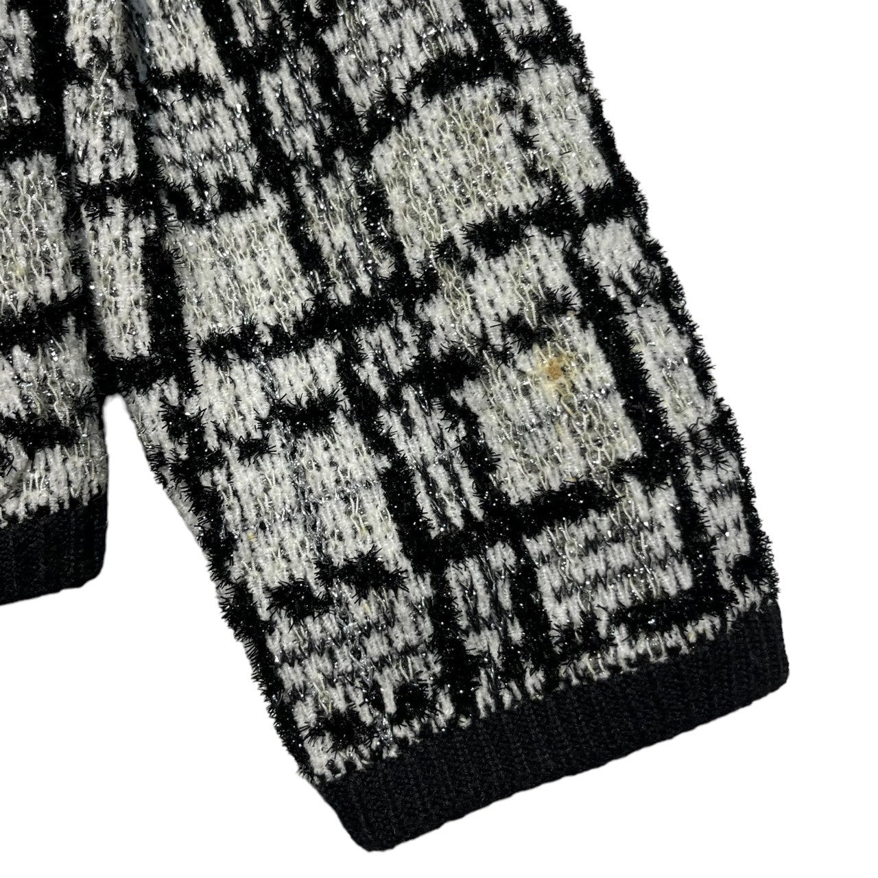 YVES SAINT LAURENT(イヴサンローラン) 90's lame no collar jacket ラメ ノーカラー ジャケット SU47A502 L ホワイト×ブラック 90年代 ヴィンテージ カーディガン ツイード