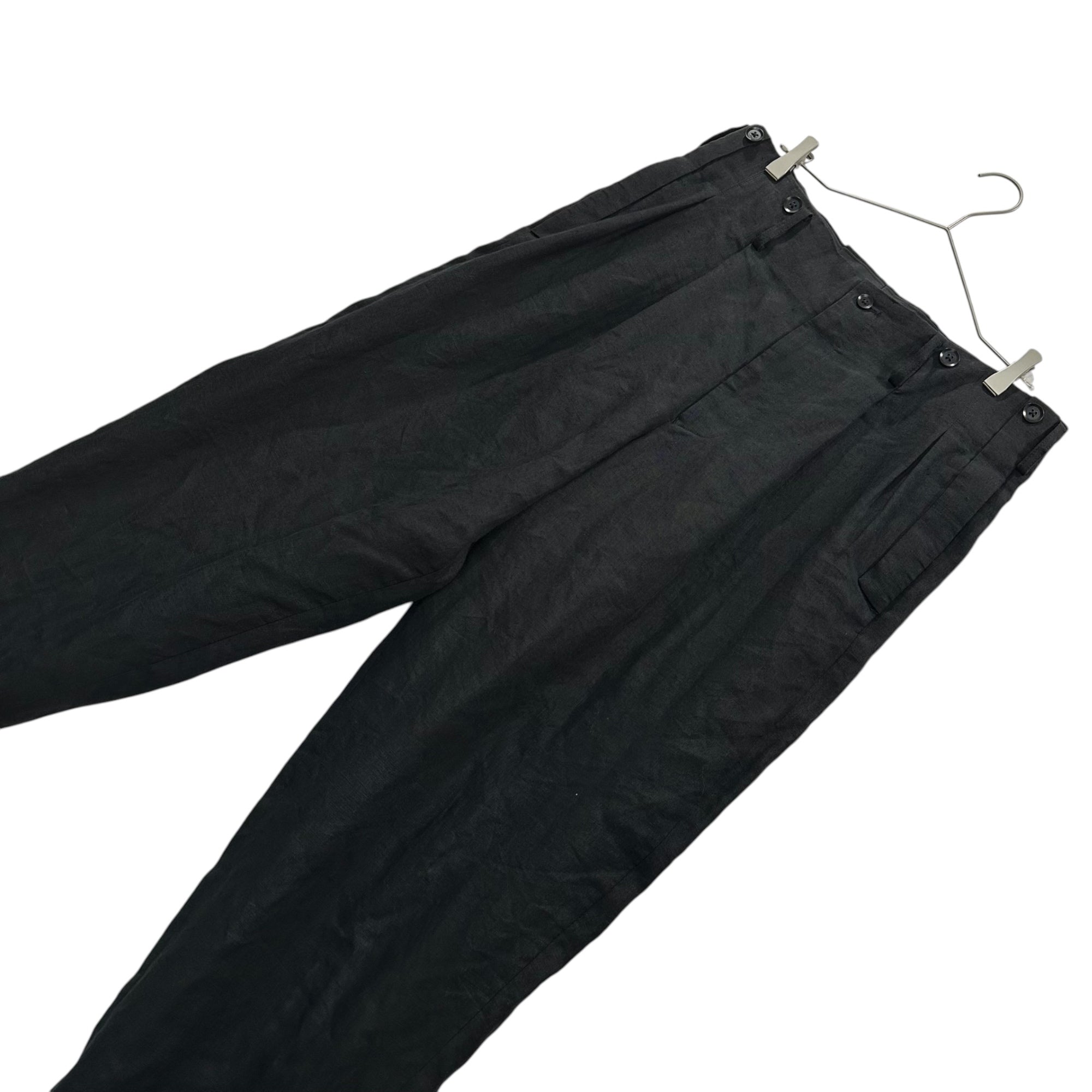 YOHJI YAMAMOTO POUR HOMME(ヨウジヤマモトプールオム) 22ss Linen 2-Pleat Tapered Trousers リネン 2タック テーパード スラックス HG-P96-303 3 ブラック パンツ