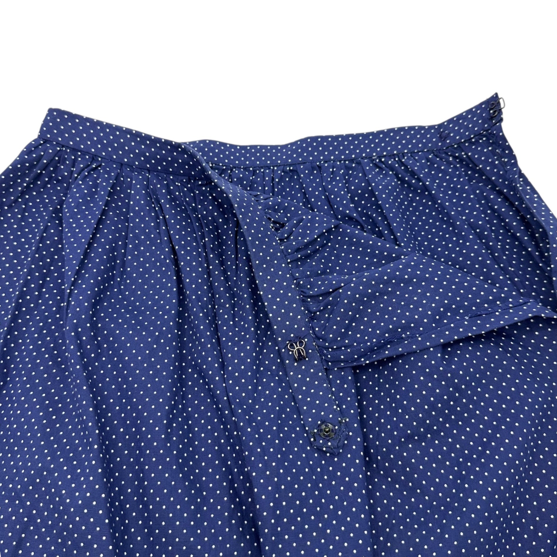 Euro vintage(ヨーロッパヴィンテージ) 70's~ Mizutama_dot printed knee length skirt with embroidery lace 水玉とエンブロイダリーレースのひざ丈スカート 表記無し(S~M程度) ブルー×ホワイト