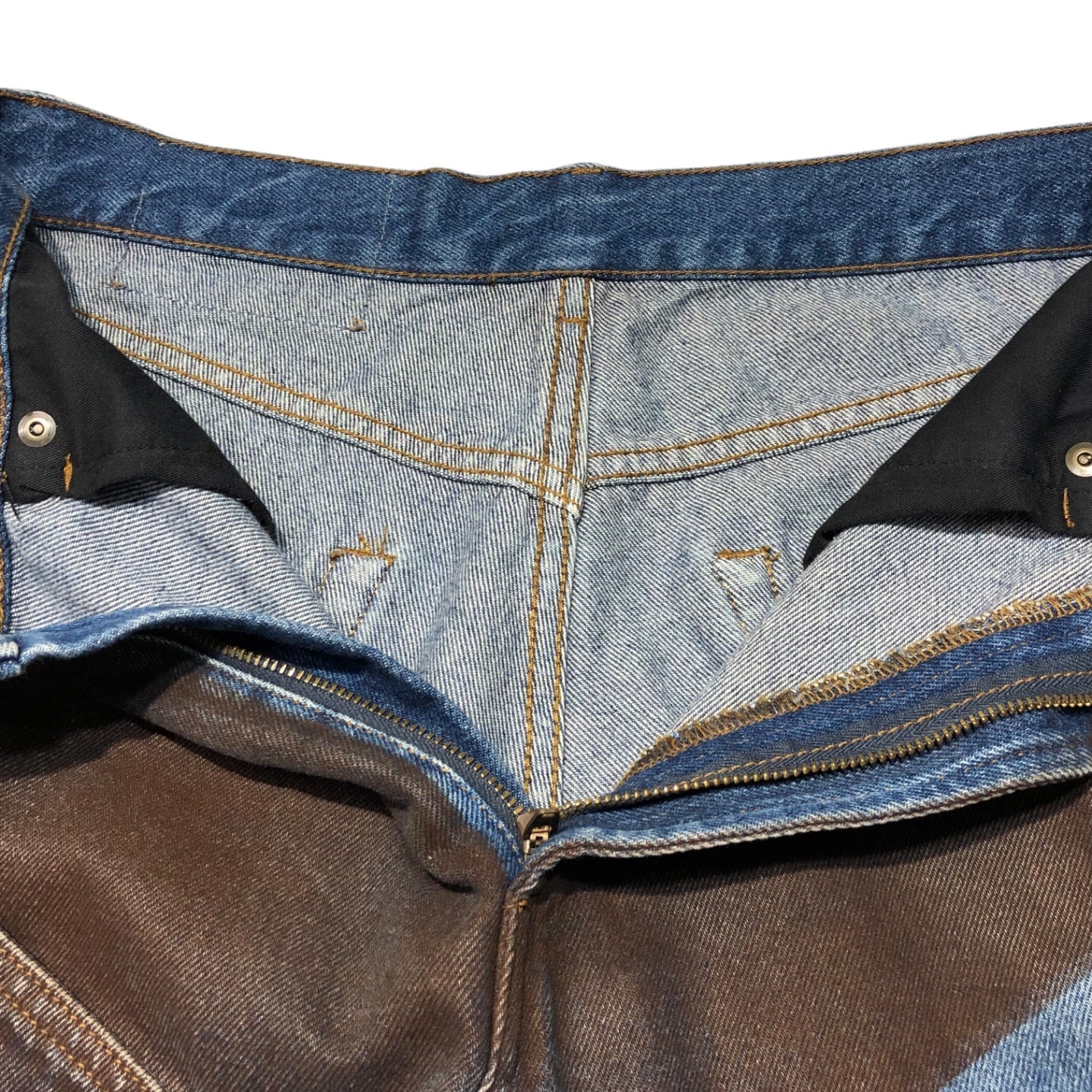 Y/Project(ワイプロジェクト) 21AW button panel jeans ボタン パネル デニム パンツ JEAN32-S21 W29 ブラウン×インディゴ ペンキ加工 ギミック FW21
