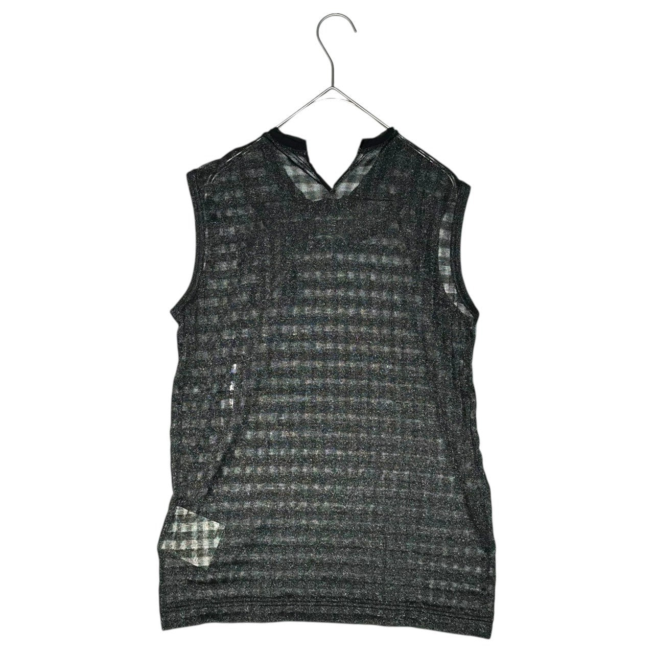 tricot COMME des GARCONS(トリココムデギャルソン) 07SS See-through checkered sleeveless cut-and-sewn shirt シースルー チェック ノースリーブ カットソー TS-T038 FREE ブラック AD2006