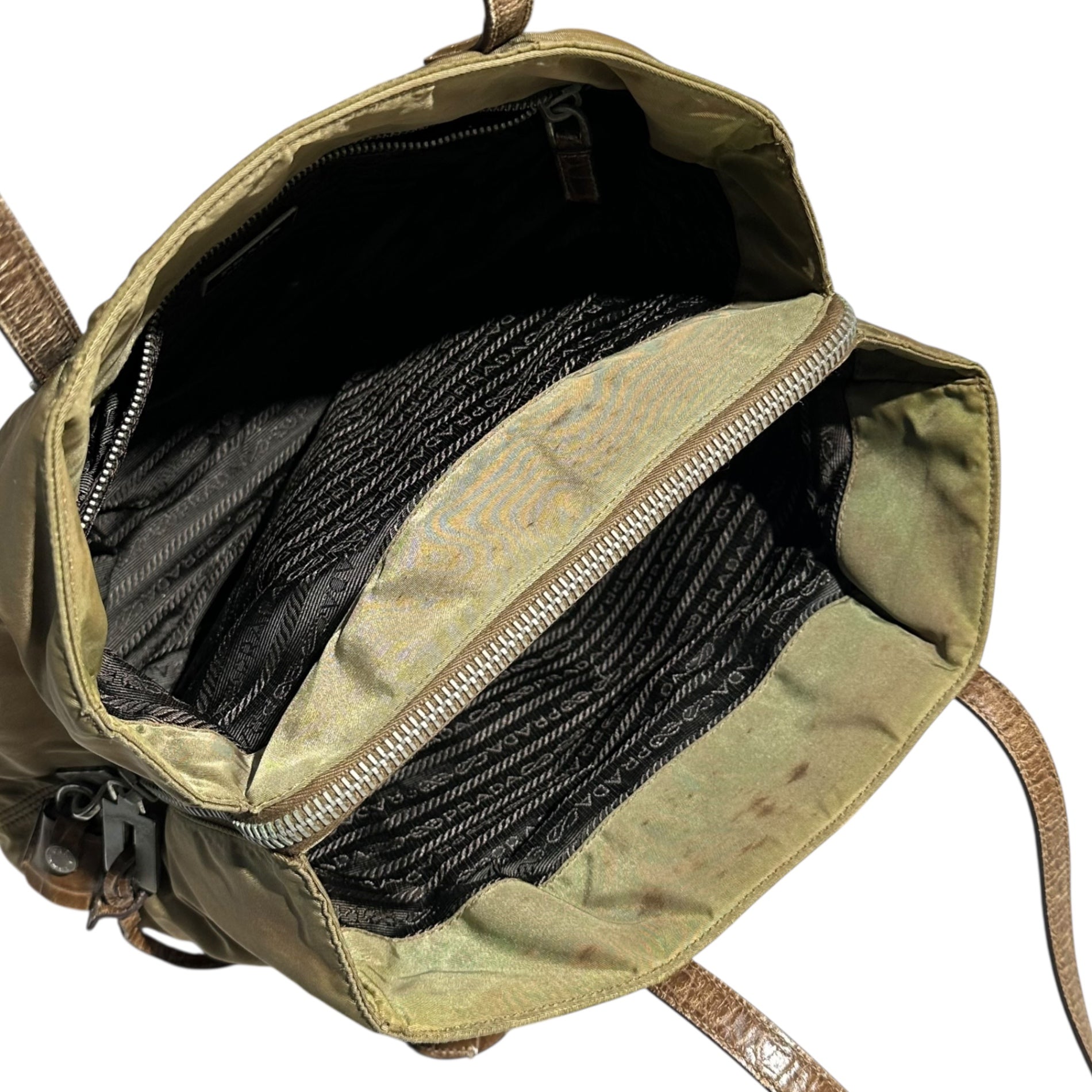 PRADA(プラダ) Crocodile Embossed Leather Nylon Tote Bag クロコ 型押し レザー ナイロン トート バッグ ベージュ 肩掛け 三角プレート