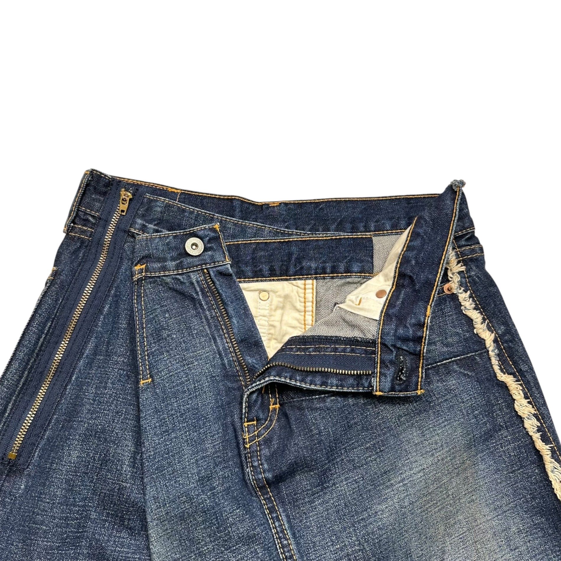 COMME des GARCONS JUNYA WATANABE(コムデギャルソンジュンヤワタナベ) 11SS Asymmetrical Design Denim Skirt アシンメトリー デザイン デニム スカート JZ-S201 L インディゴ AD2010 USED加工