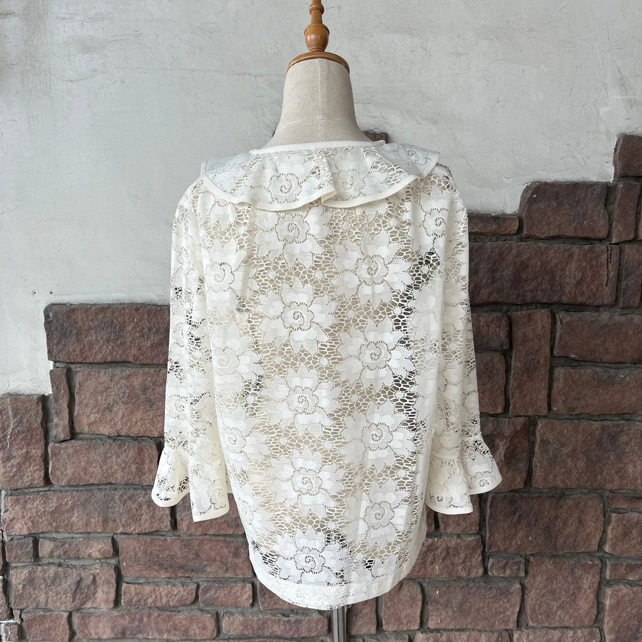 vintage(ヴィンテージ) 80'~90's all lace flower stich frill blouse 総レースのフラワー刺繍ブラウス 表記無し(Lサイズ程度) ホワイト