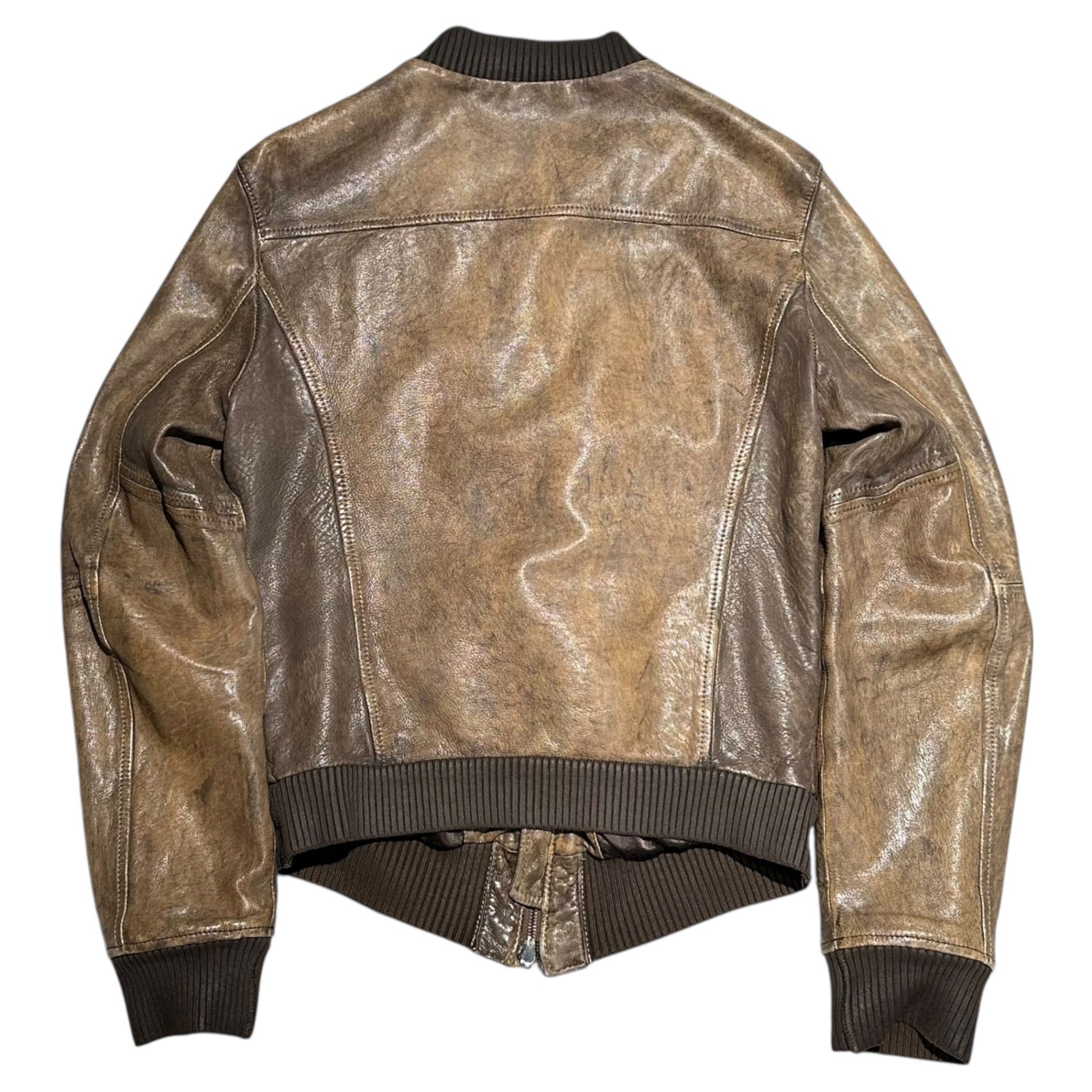 DOLCE&GABBANA(ドルチェ&ガッバーナドルガバ) Double Zip Lamb Leather Bomber Jacket ダブルジップ ラムレザー ボンバー ジャケット G9M97L FULSZ 46(S程度) ブラウン