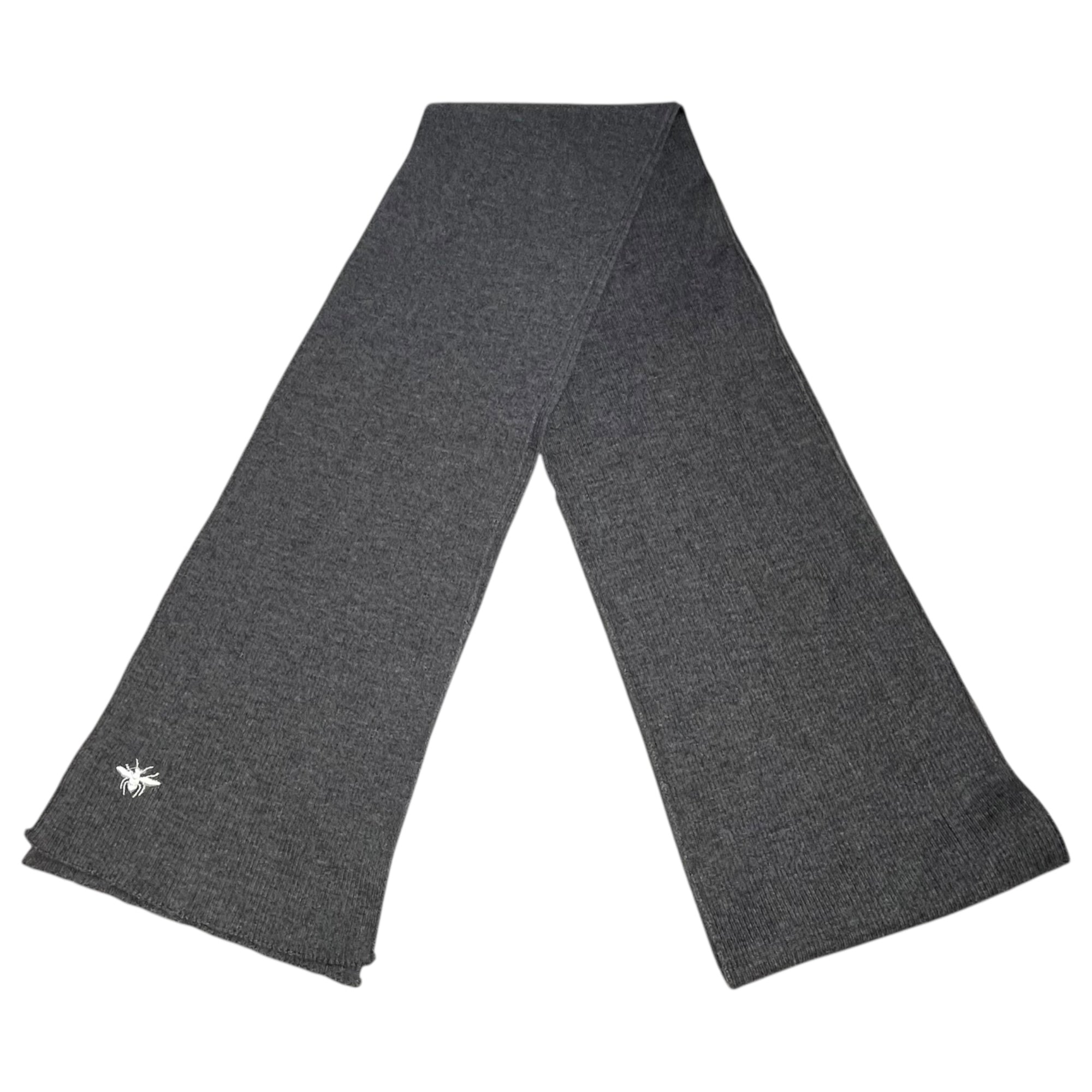 良品 DIOR HOMME 恐ろしかっ BEE刺繍ロングウールマフラー 灰色 グレー