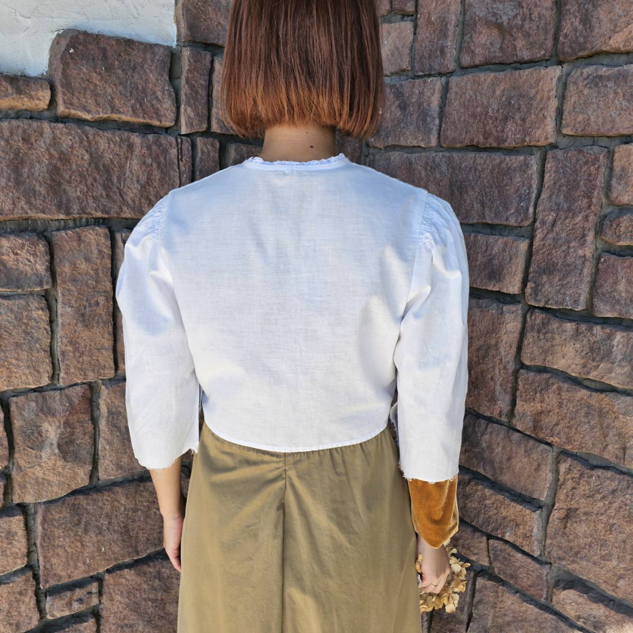 Euro Vintage(ヨーロッパヴィンテージ) 切りっぱなしBaumwollミニレースブラウス 40(Lサイズ程度) ホワイト