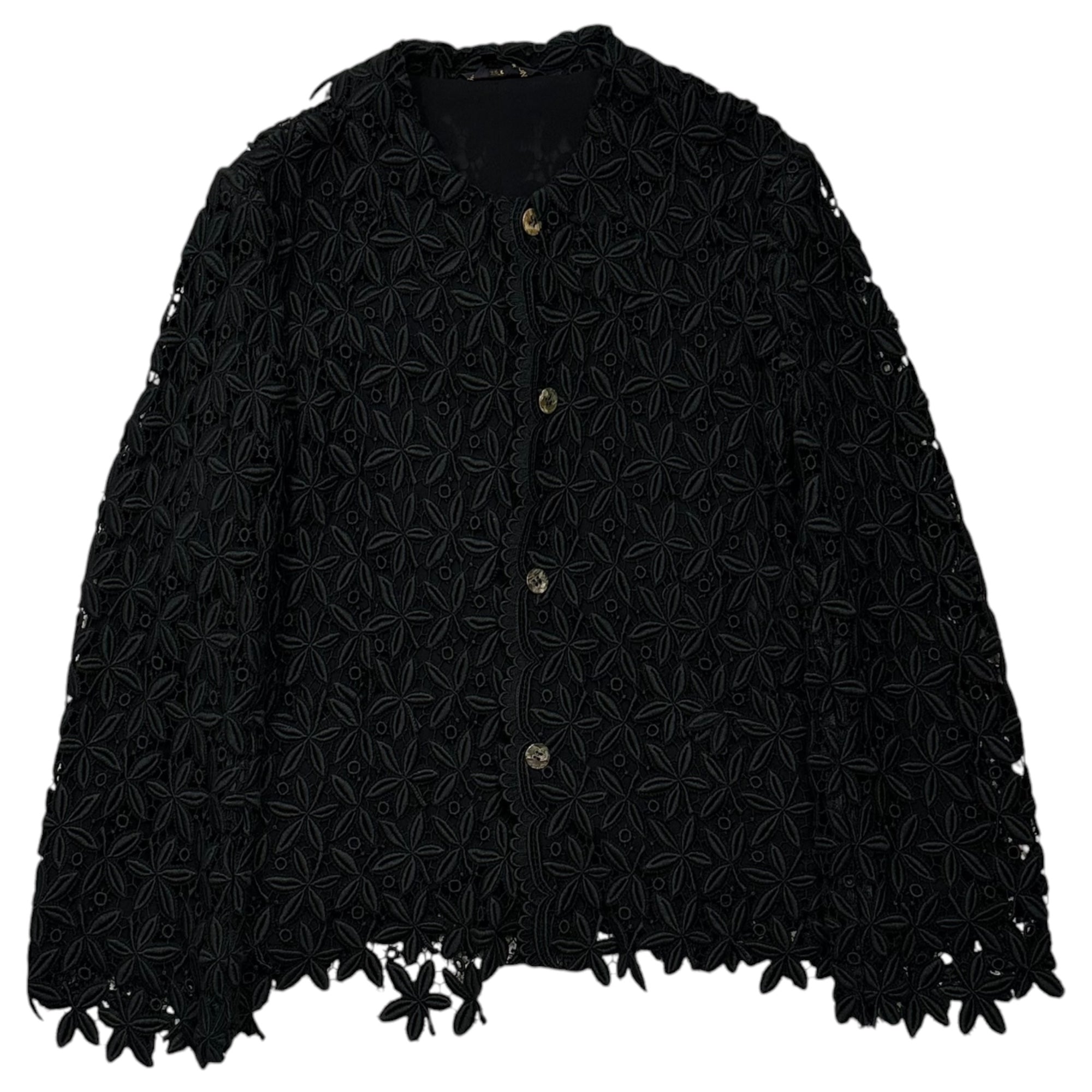 COMME des GARCONS(コムデギャルソン) 1991SS Botancial Lace Snap-Button Jacket ボタニカル レース スナップボタン ジャケット GJ-11027S S ブラック AD1990 Ink Dye, Stained Glass アーカイブ 稀少