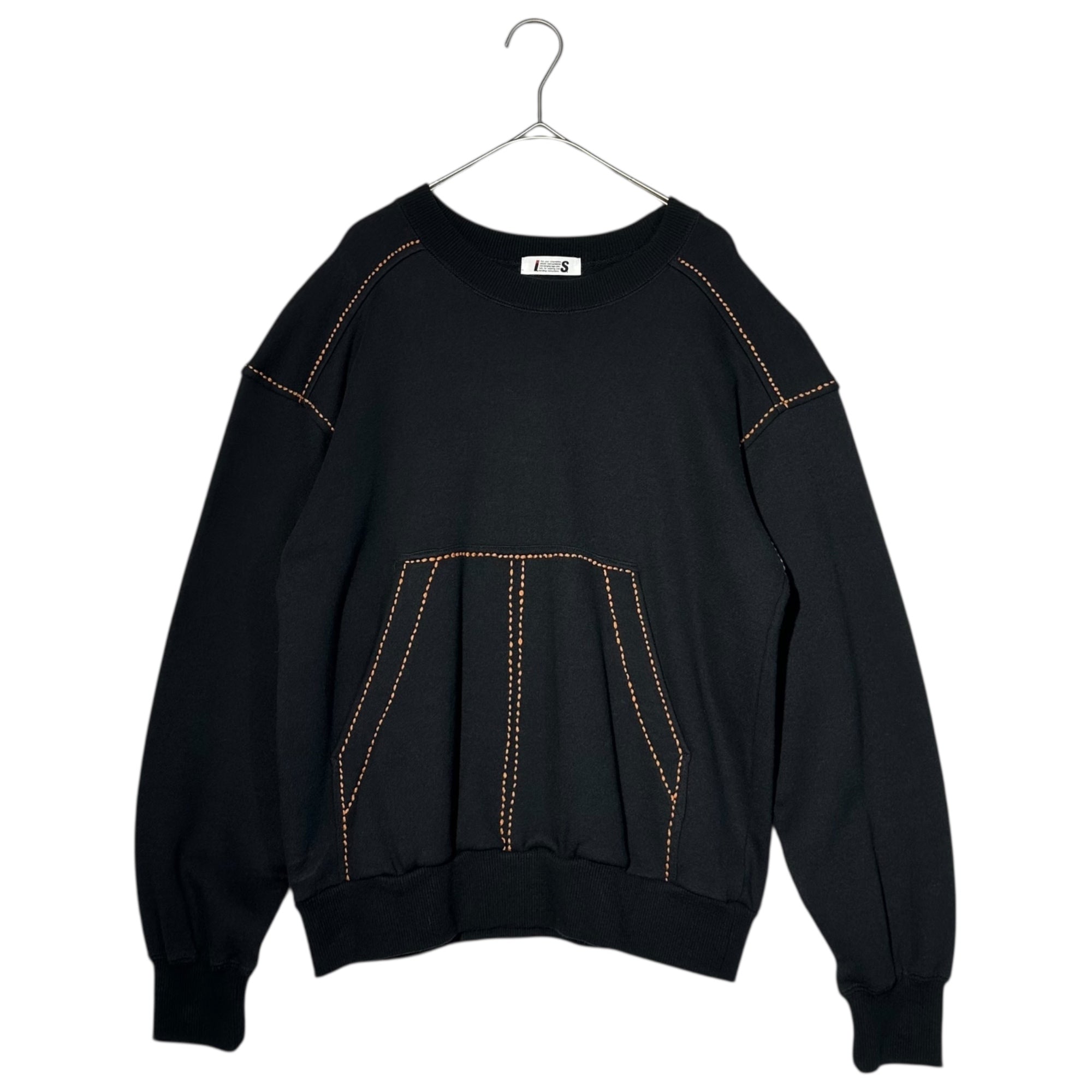 i.s. ISSEY MIYAKE(アイエス イッセイミヤケ) 90's”i.s.”backl logo stitch sweat/バック刺繍ロゴステッチスウェット IS31-JL008 M ブラック 90年代 ヴィンテージ