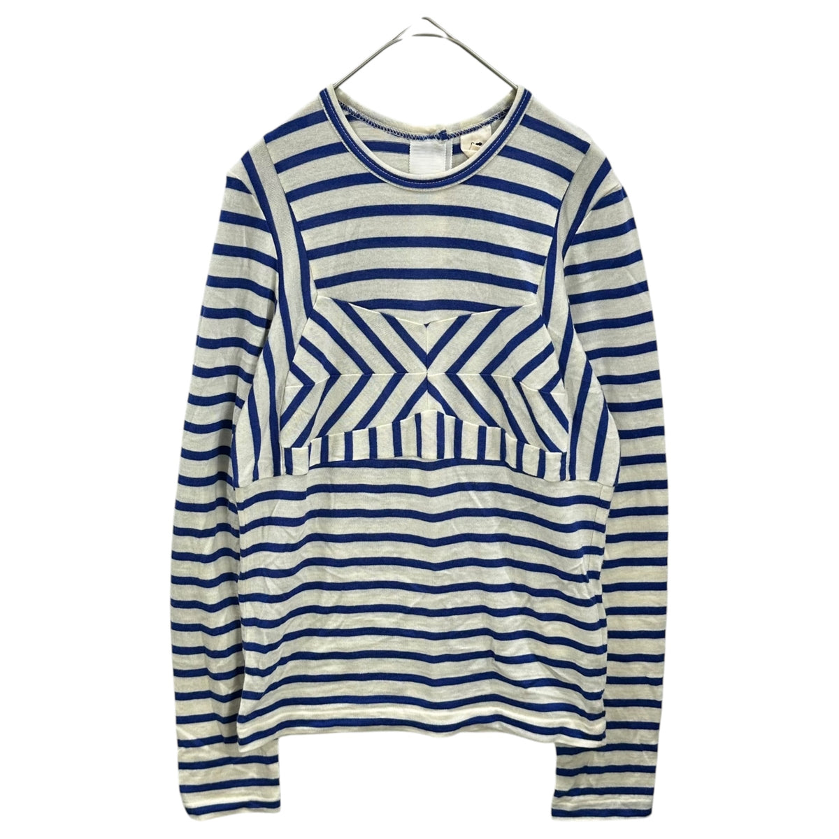 TAO COMME des GARCONS(タオコムデギャルソン) 2005AW Back Button Asymmetrical Striped Wool Knit バックボタン 変形 ボーダー ウール ニット 3P-T027 FREE オフホワイト×ブルー AD2005 00s アーカイブ
