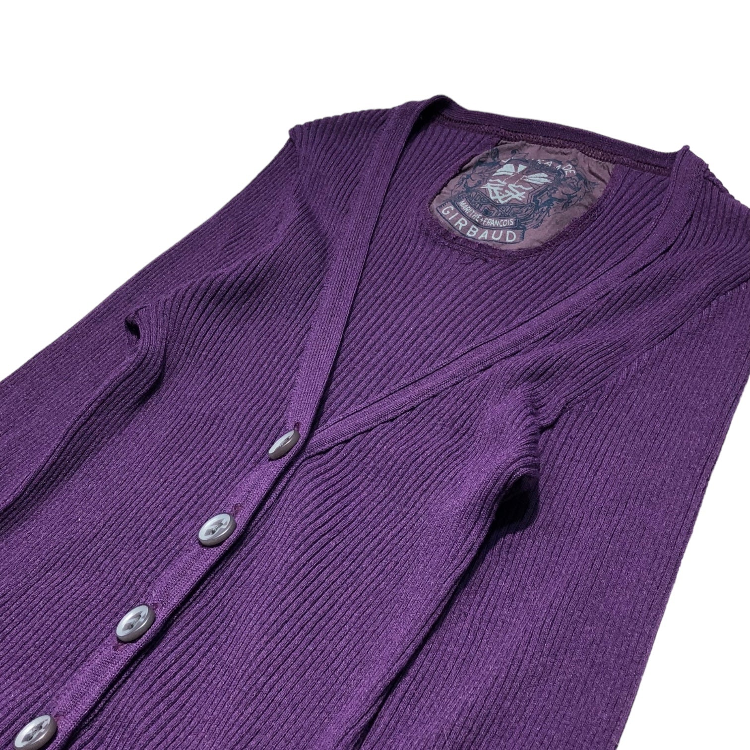 MARITHE FRANCOIS GIRBAUD(マリテフランソワジルボー) 00's flare rib cardigan フレア リブ ニット カーディガン チュニック F7-8182 N パープル Y2K