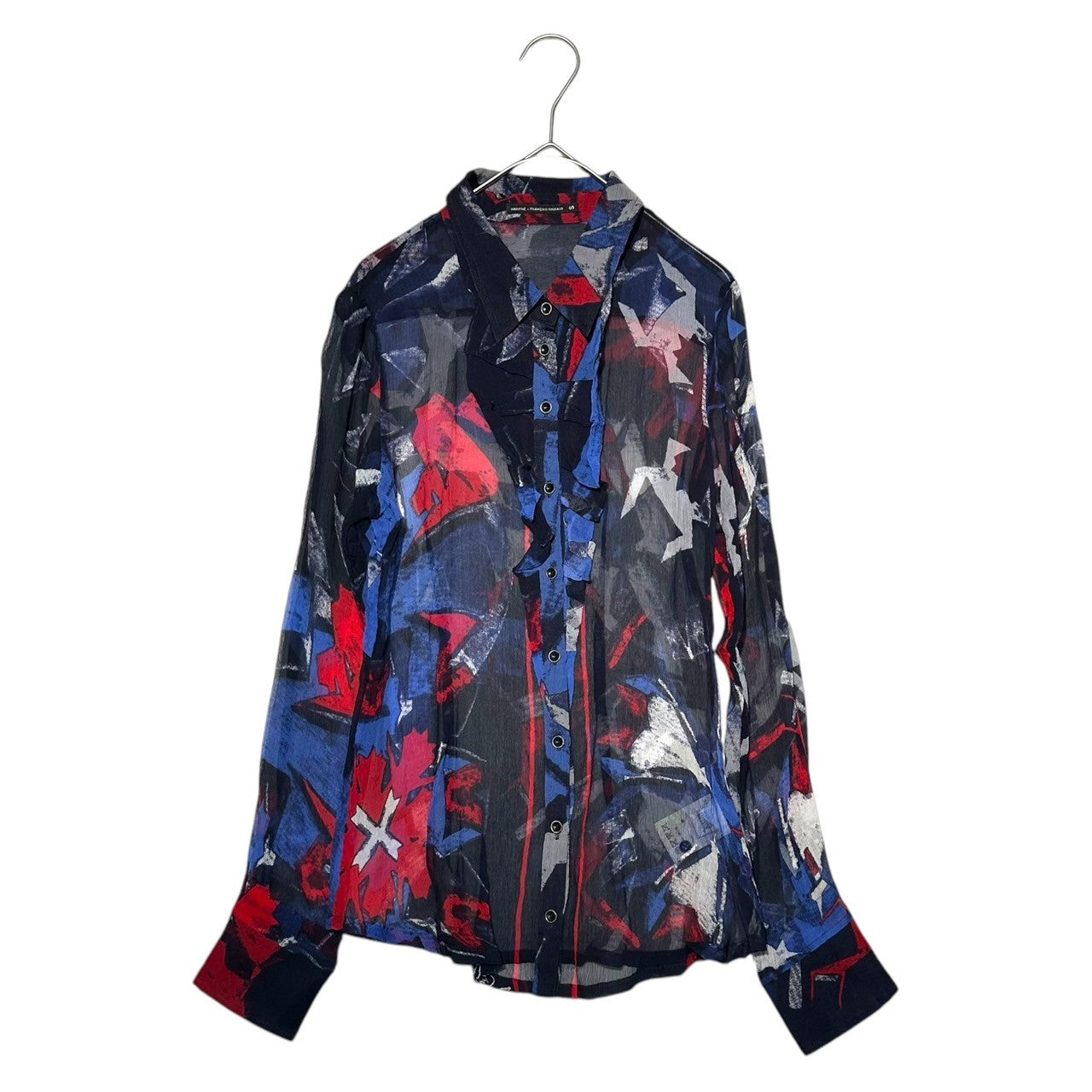 MARITHE FRANCOIS GIRBAUD(マリテフランソワジルボー) 00s all-over silk blouse shirt 総柄 シルク ブラウス シャツ F7-5409 S ネイビー×レッド