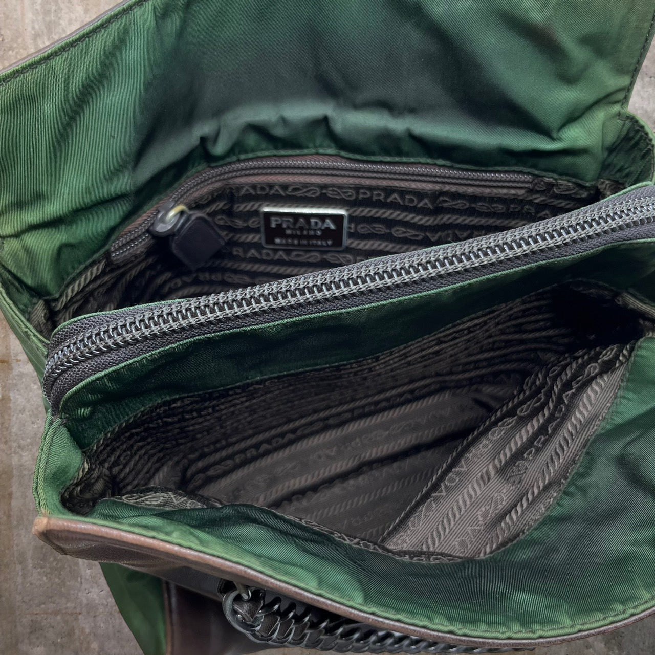 PRADA(プラダ) レザーナイロン切替2Wayショルダーバッグ ブラウン×オリーブ 製造番号:50