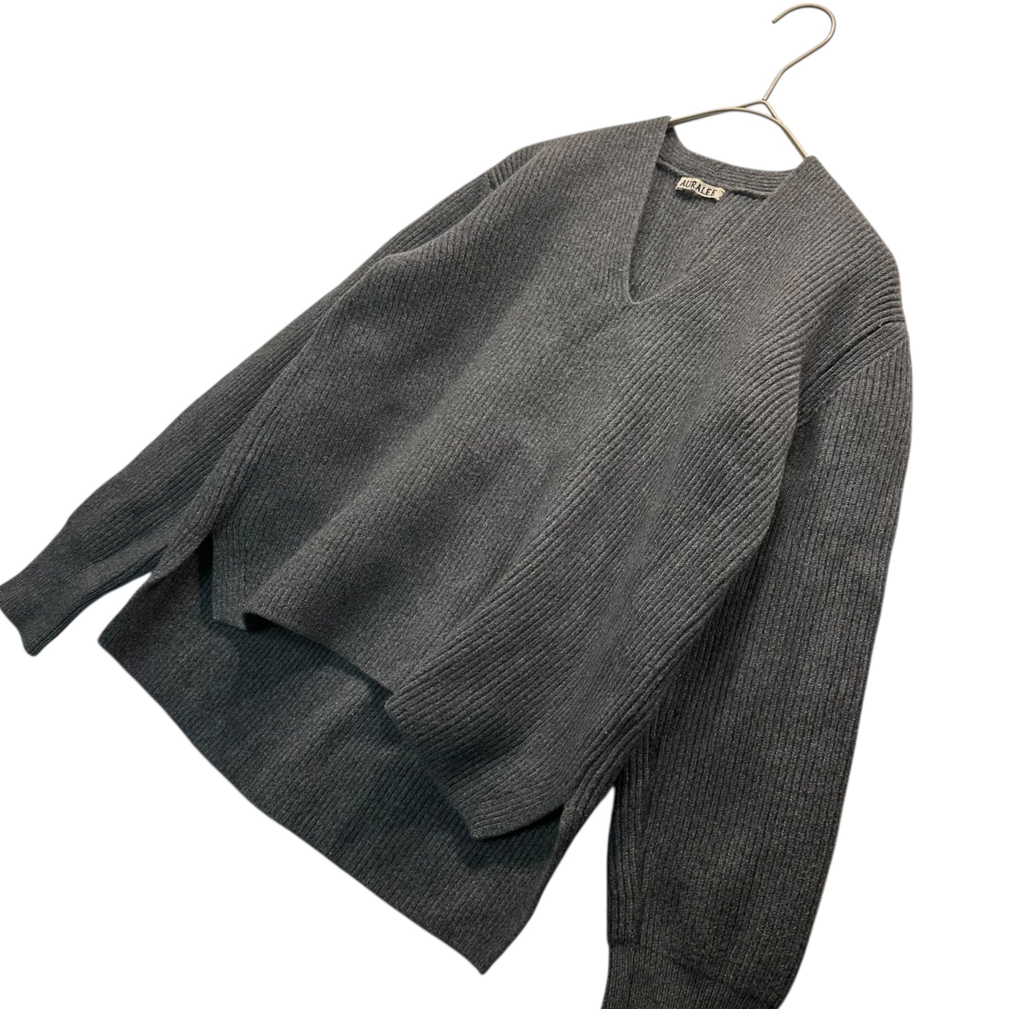 AURALEE(オーラリー) SUPER FINE WOOL RIB KNIT P/O スーパー ファイン ウール リブ ニット プルオーバー A6AV06RK 1(レディースM、メンズXXS程度) チャコールグレー