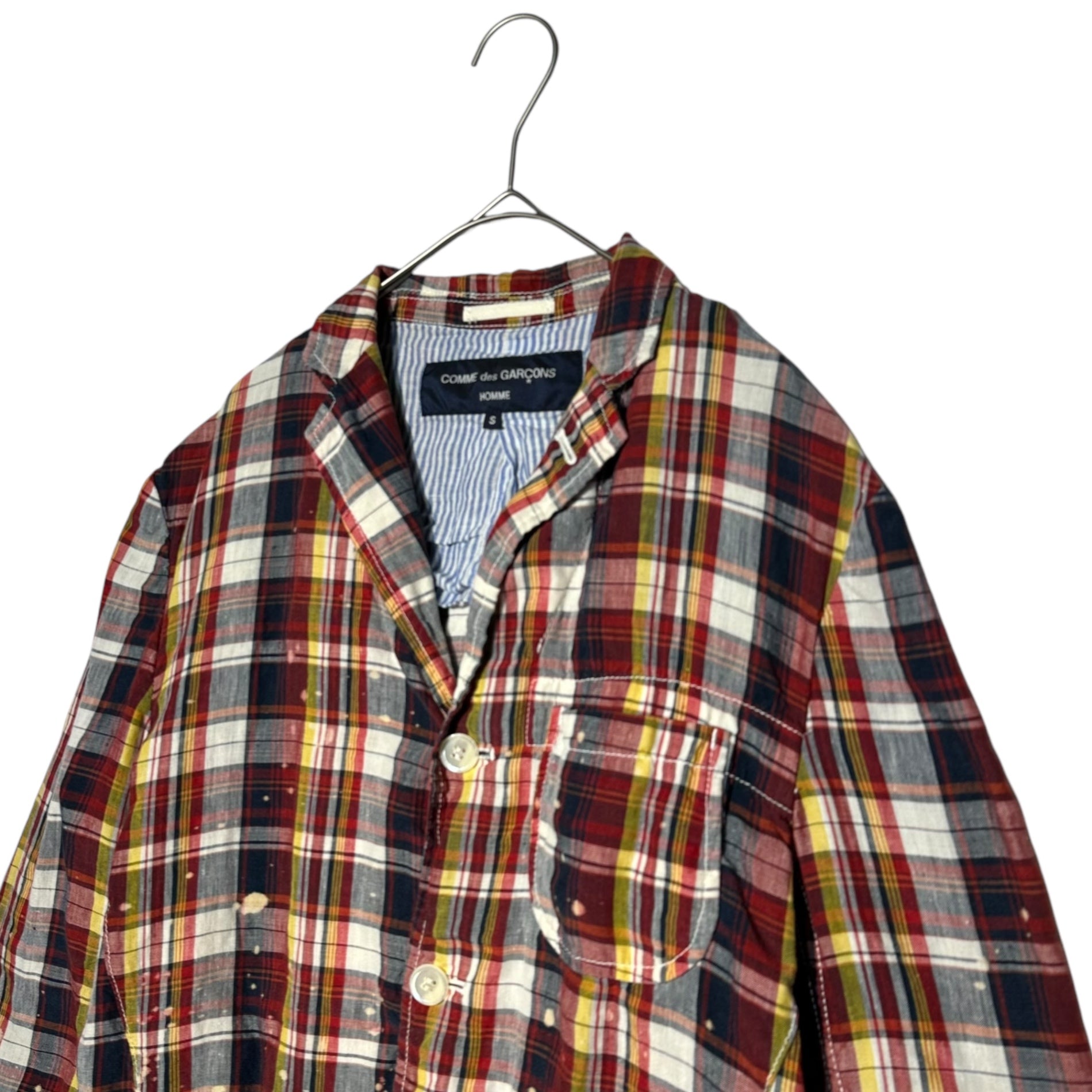 COMME des GARCONS HOMME(コムデギャルソンオム) 13SS Bleached Check Linen 3B Jacket 脱色加工 チェック リネン 3ボタン ジャケット HK-J045 S レッド AD2012