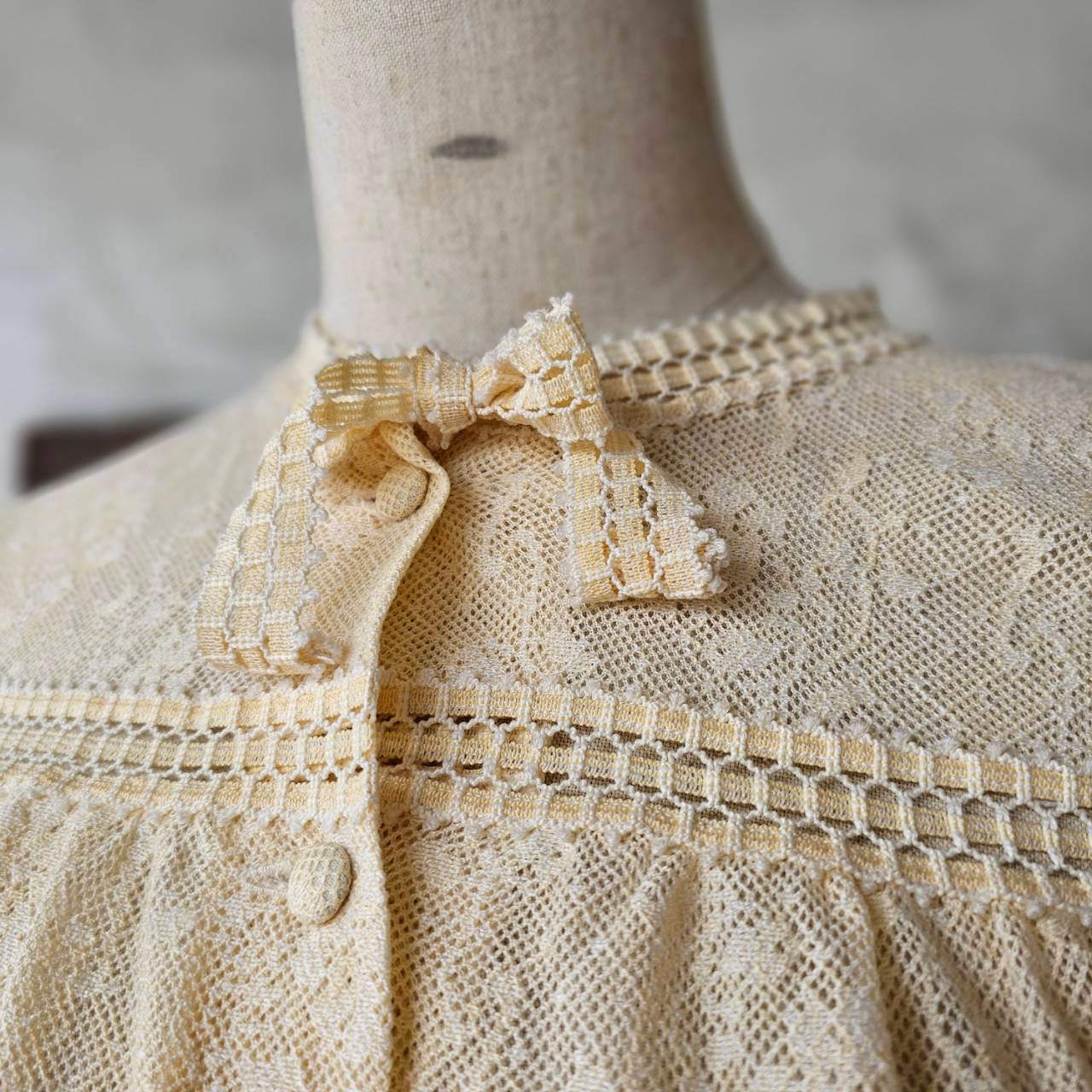 VINTAGE(ヴィンテージ) 60~70's knit lace pullover button dress ニットレース プルオーバー ボタン ワンピース SIZE 40(M~L) ベージュ SWISS VINTAGE