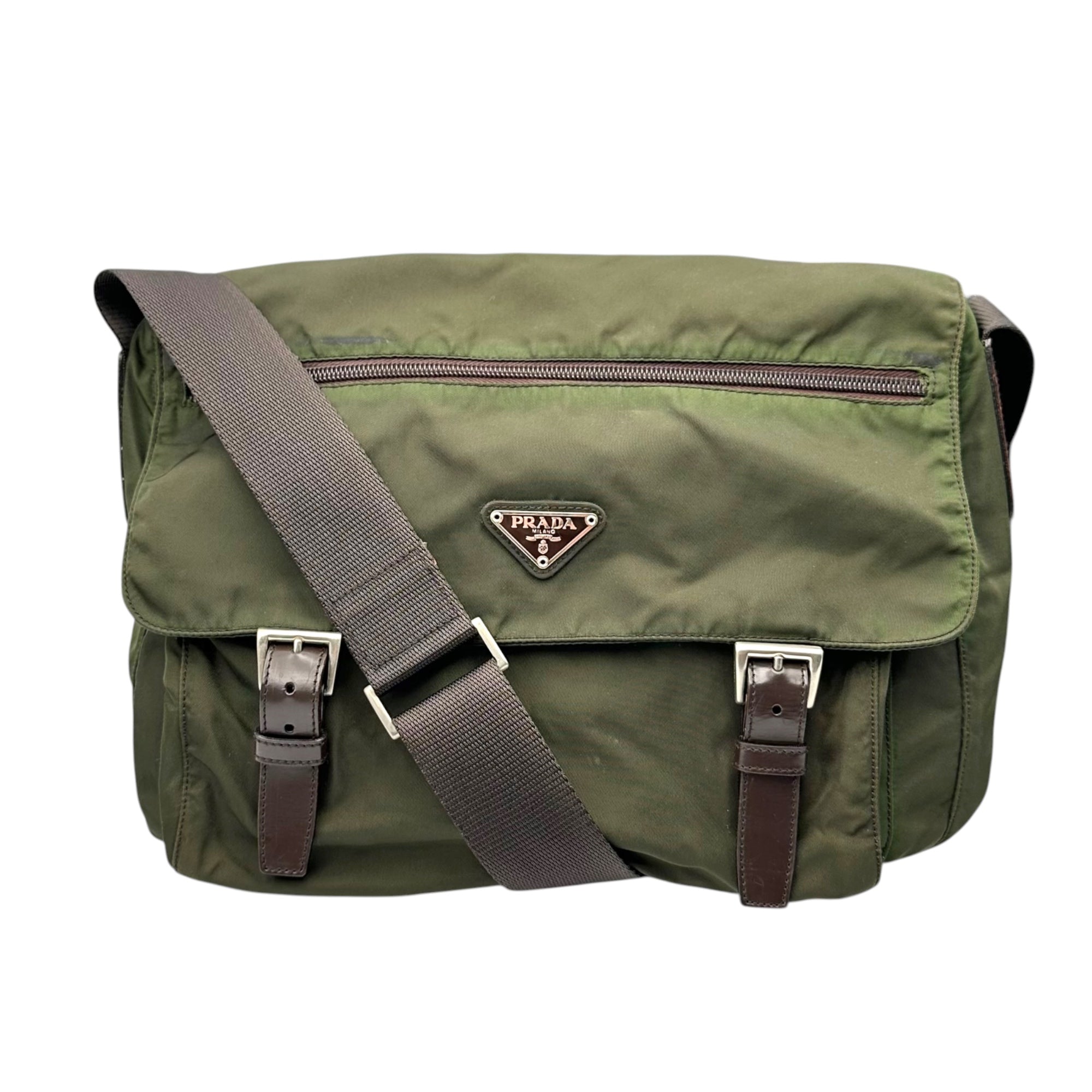 PRADA(プラダ) 90's~00's Nylon Double-Buckle Messenger Bag ナイロン ダブルバックル メッセンジャー バッグ グリーン ショルダー
