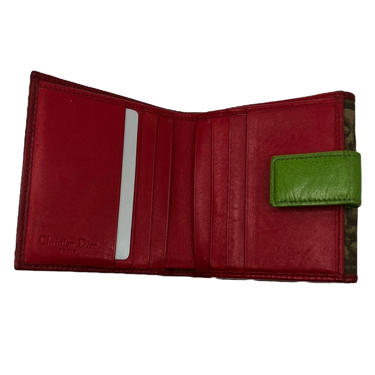 Christian Dior(クリスチャンディオール) トロッター ミニ財布 2つ折り財布 ベージュ レッド×グリーン×イエロー ラスタカラー