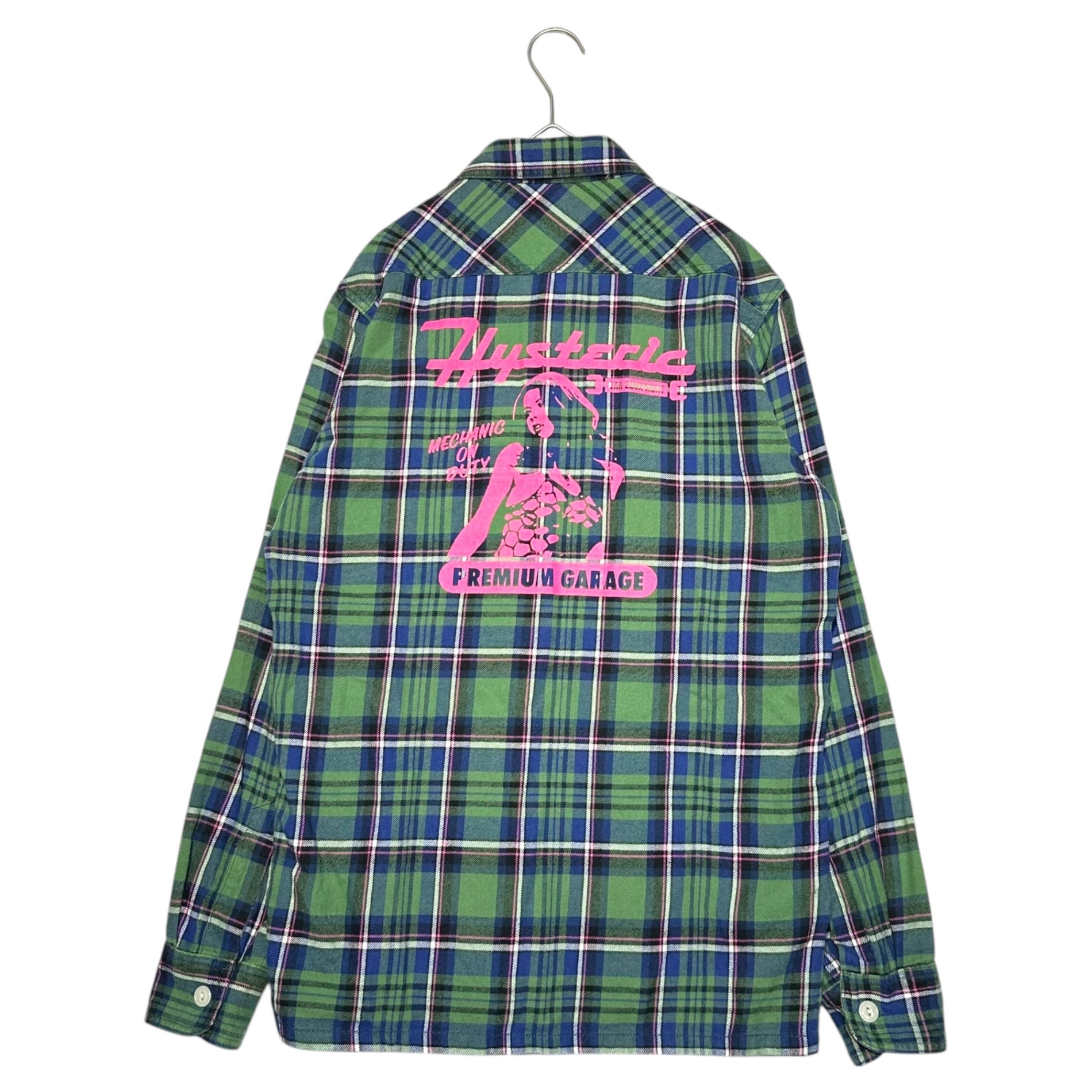 HYSTERIC GLAMOUR(ヒステリックグラマー) Girls Print Check Shirt ガールズ プリント チェック シャツ 02173AH02 S ブルー×グリーン×ピンク