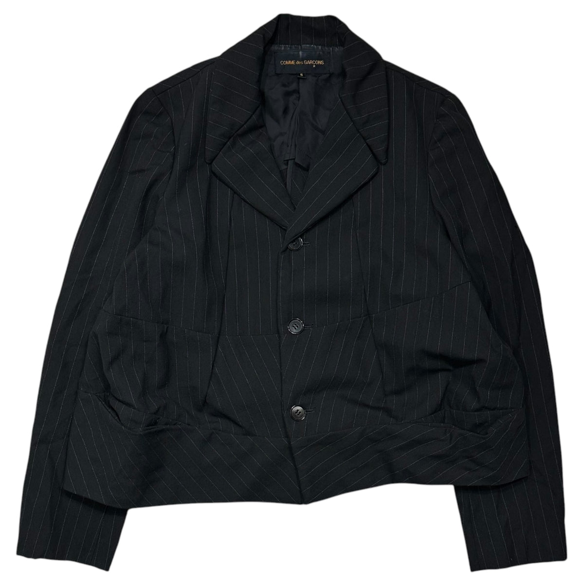 COMME des GARCONS(コムデギャルソン) 1993SS Wool Gabardine Paneled Striped Jacket ウール ギャバジン 切替 ストライプ ジャケット GJ-11004S S ブラック×ホワイト AD1992 90s アーカイブ ピンストライプ