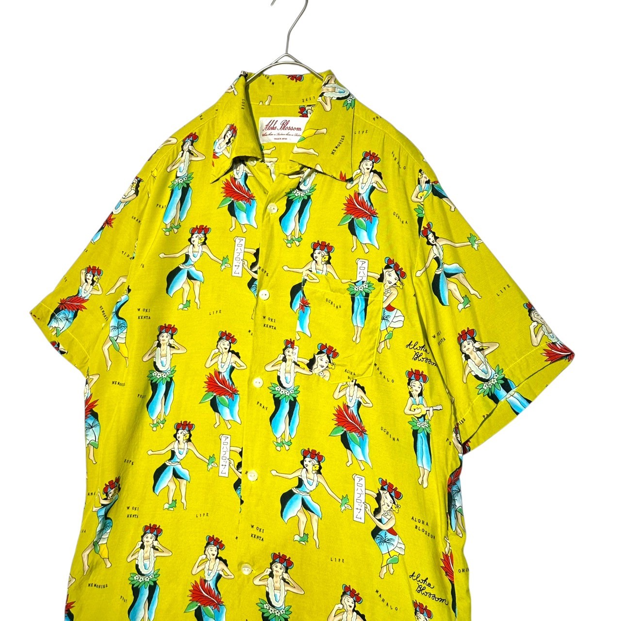 Aloha Blossom(アロハブロッサム) " Hula Girl " Aloha Shirts / Lemon フラガール アロハシャツ レモン 42(L) イエロー W-OKI KENTA氏書下ろしグラフィック
