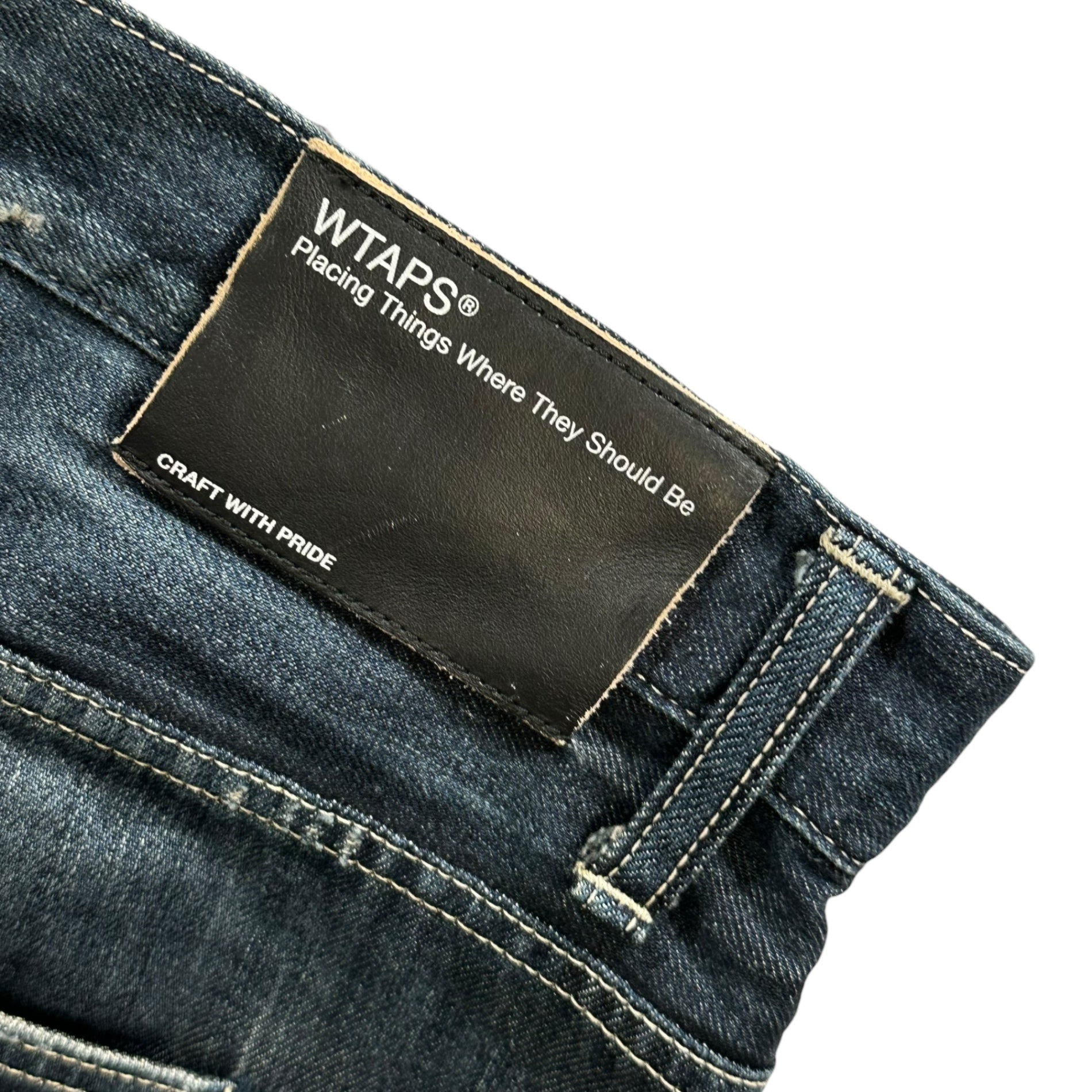 WTAPS(ダブルタップス) 11SS BLUES SKINNY TROUSERS COTTON DENIM TRASH ブルース スキニー パンツ コットン デニム トラッシュ 111GWDT-PTM05 L インディゴ ダメージ リペア加工