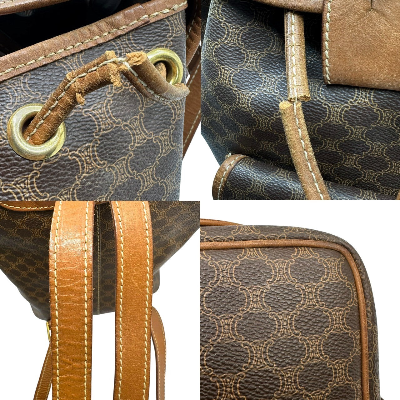 CELINE(セリーヌ) Macadam Pattern Mini Backpack マカダム柄 ミニ リュック CE06-1 ブラウン×ゴールド レザー PVC