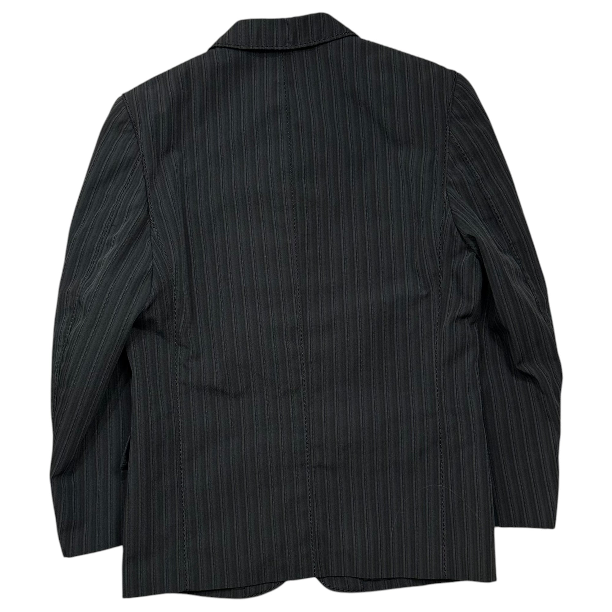 COMME des GARCONS HOMME PLUS(コムデギャルソンオムプリュス) 1999AW Souvenir Kitsch Period Wild Stitch Striped Poly Jacket スーベニールキッチュ期 ワイルドステッチ ストライプ ポリ ジャケット PJ-04010M M ブラック×ネイビー AD1999 90s アーカイブ 稀少