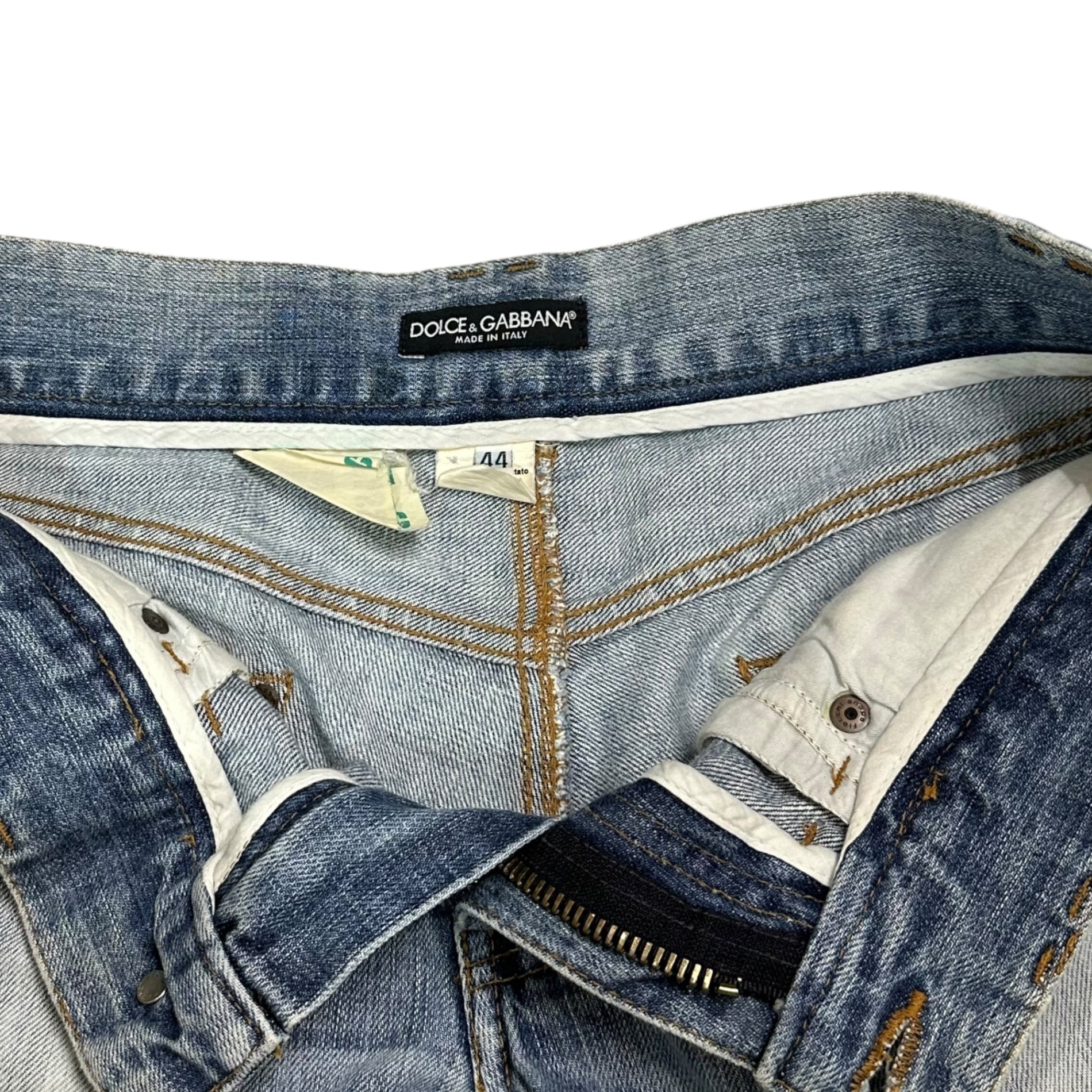 DOLCE&GABBANA(ドルチェ&ガッバーナドルガバ) Big Zip Back Logo Vintage Finish Slim Denim Pants ビッグジップ バック ロゴ ヴィンテージ加工 スリム デニム パンツ 44(XS~S程度) ライトインディゴ