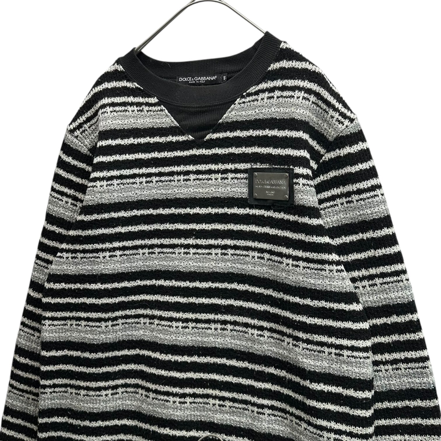 DOLCE&GABBANA(ドルチェ&ガッバーナドルガバ) Logo Plate Border Knit ロゴプレート ボーダー ニット 48 ブラック×グレー