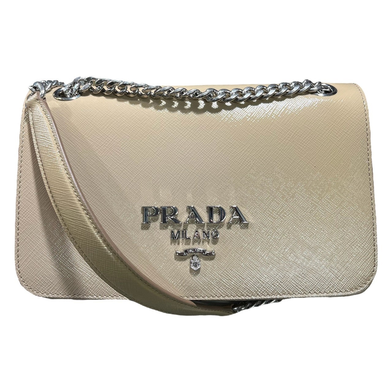 PRADA(プラダ) Saffiano chain shoulder bag サフィアーノ チェーン ショルダーバッグ 1BD147 ベージュ ロゴ ハンド 斜め掛け