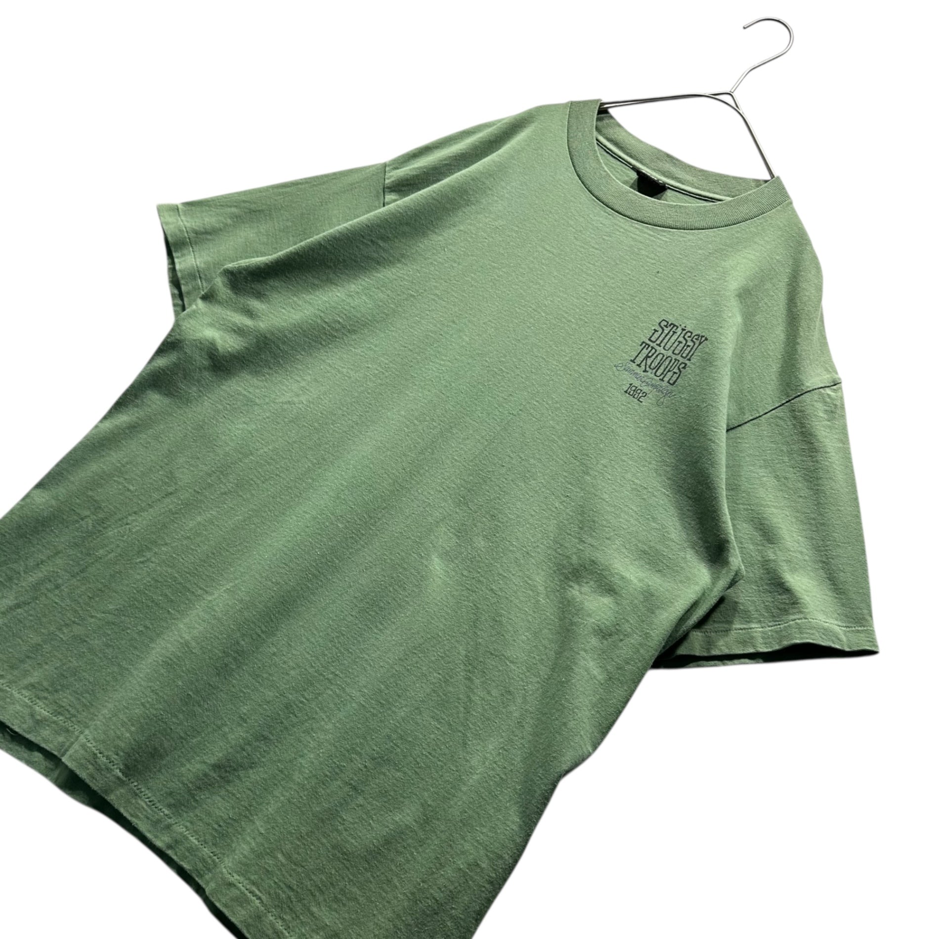 STUSSY(ステューシー) 90's ”STUSSY TROOPS 1992” TEE ヴィンテージ ロゴ Tシャツ XXL グリーン OLD オールド 90年代