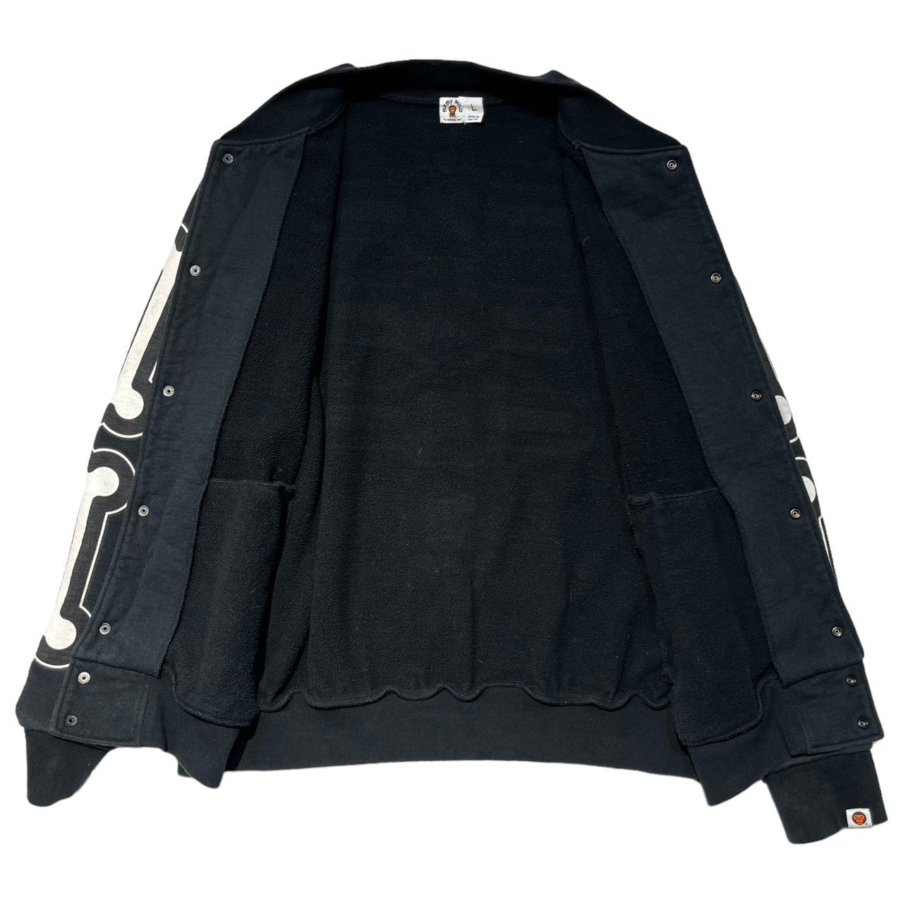 A BATHING APE(アベイシングエイプ) 00's ” BABY MILO” skull print sweat stadium jacket スカル プリント スウェット スタジャン L ブラック ブルゾン ジャケット クロボーン
