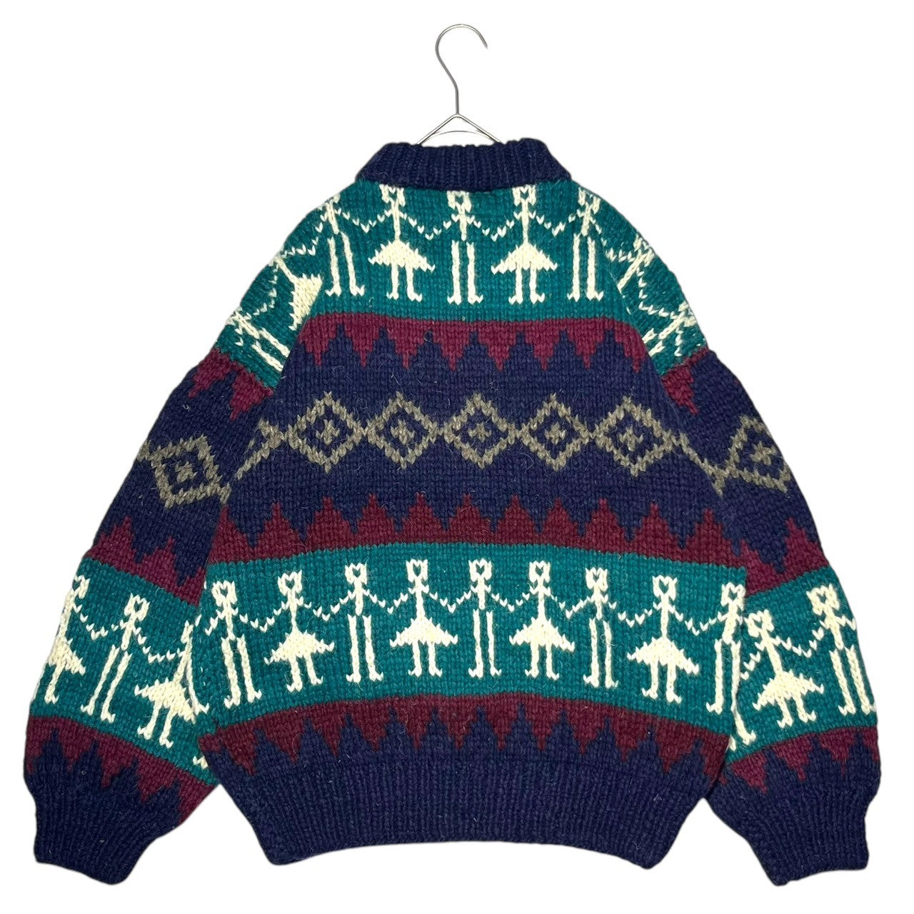 INDIGENOUS DESIGNS(インディアンデザインズ) Ecuador made Indian low gauge knit エクアドル製 インディアン ローゲージ ニット M ネイビー×グリーン 環境保護 サスティナブル オーガニック