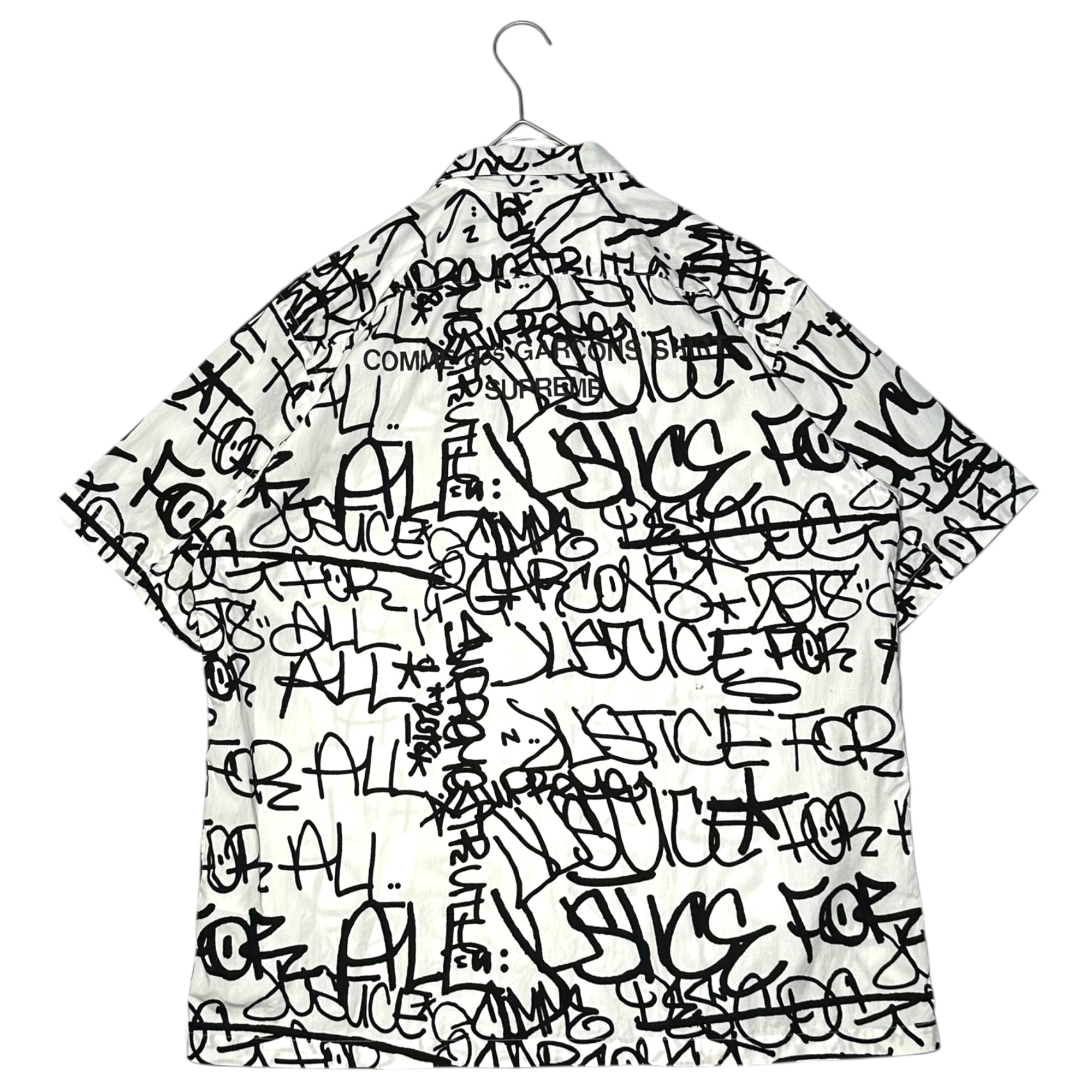 Supreme×COMME des GARCONS SHIRT(シュプリーム×コムデギャルソンシャツ) 18AW Graphic S/S Shirt コムデギャルソンシャツ グラフィック ジップアップ 半袖 シャツ S1FW18 L ホワイト×ブラック 18FW コラボアイテム