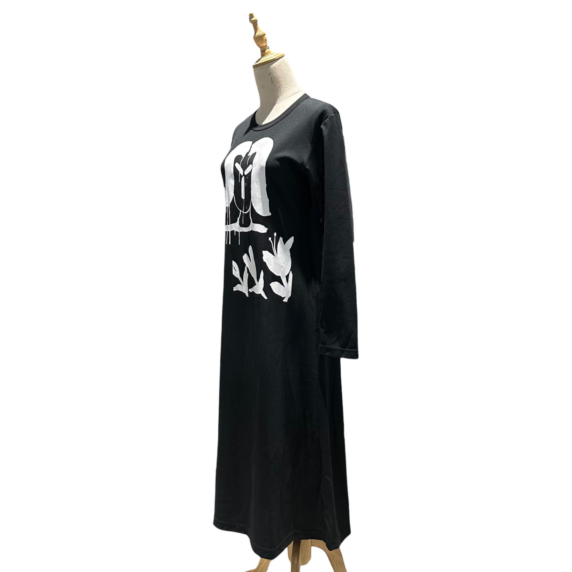 COMME des GARCONS(コムデギャルソン) Front-Print Mesh L/S Dress フロントプリント メッシュ 長袖 ワンピース S ブラック×ホワイト