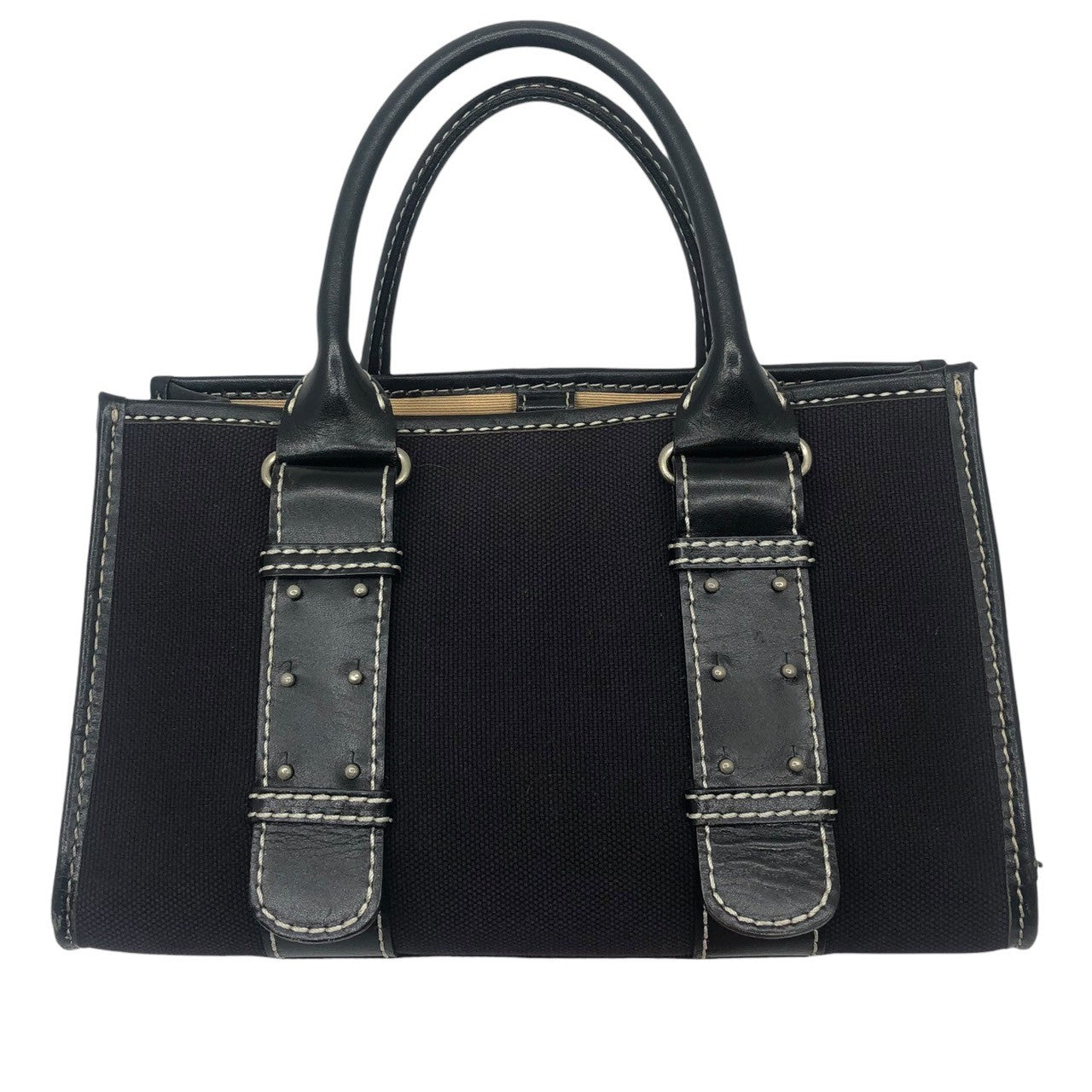 BURBERRY BLUE LABEL(バーバリーブルーレーベル) サイド ノバチェック キャンバス レザー ハンド バッグ ZA440-635-09 ネイビー×ブラック×ベージュ トート 鞄