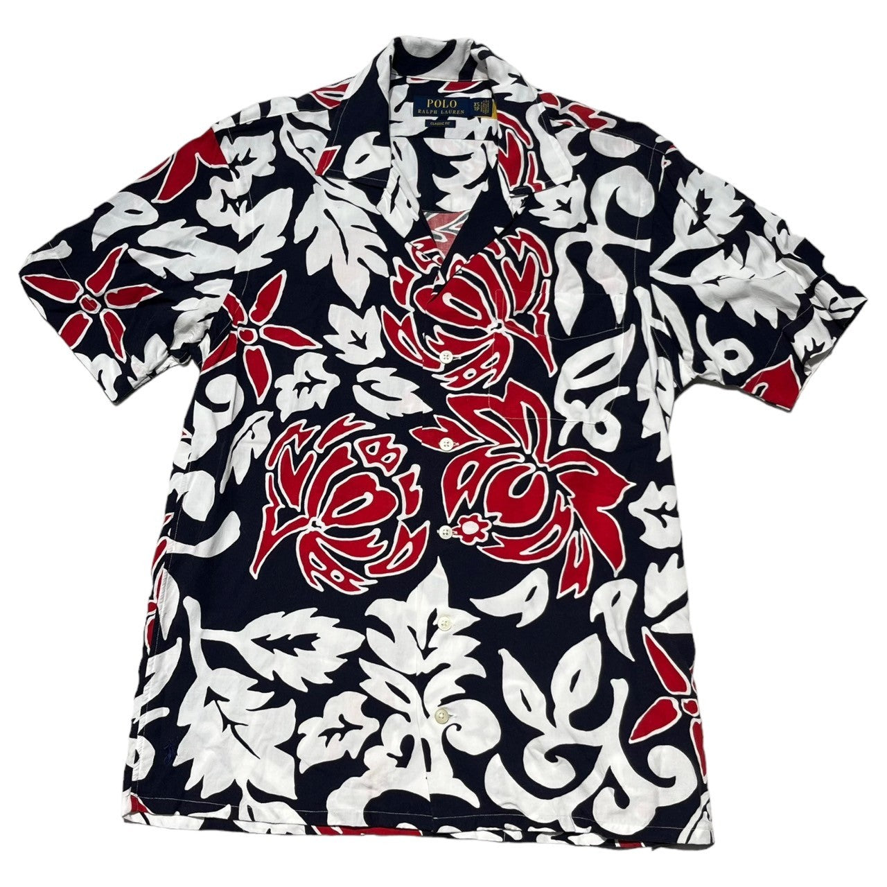 POLO RALPH LAUREN(ポロラルフローレン) All-over pattern aloha shirt 総柄 アロハシャツ XS  ネイビー×レッド