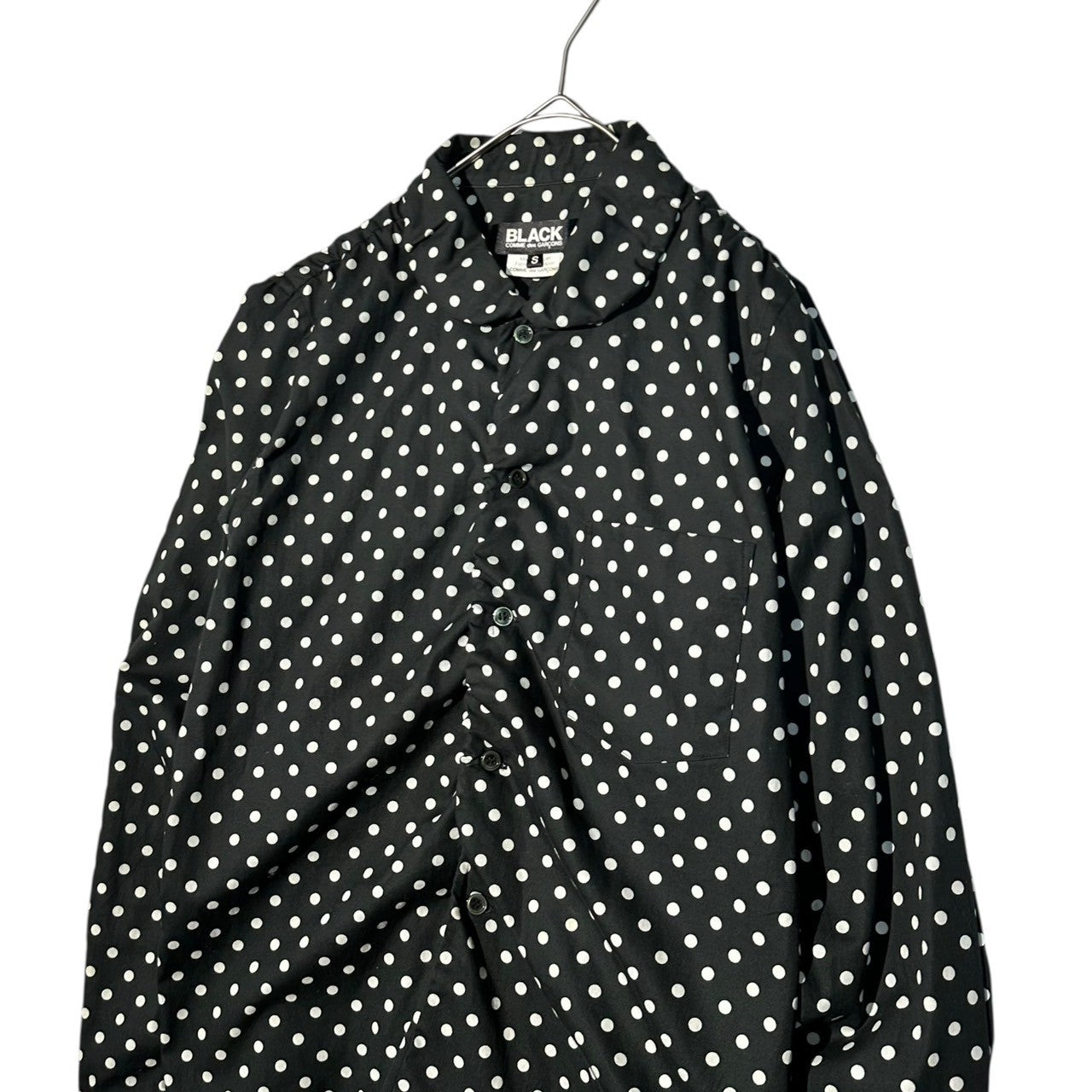 BLACK COMME des GARCONS(ブラックコムデギャルソン) Round Collar Dot Center Gathered Long Sleeves Shirt Blouse 丸襟 ドット 中心 ギャザー 長袖 シャツ ブラウス 1L-B025 S ブラック×ホワイト AD2013