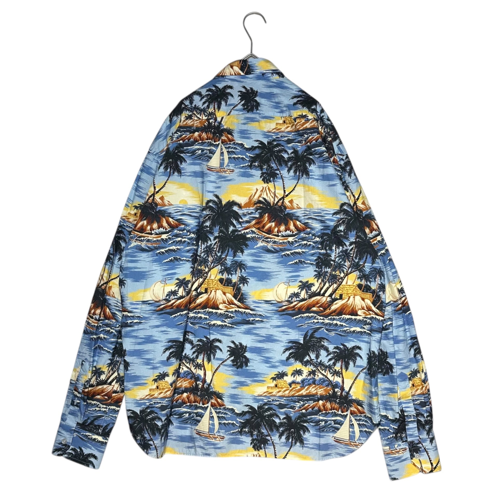 DOPPIAA(ドッピアアー) AZZURRO E BLU MARINE SHIRT ビーチ プリント 長袖 シャツ 241-31403-690 45 ブルー 参考定価41800円