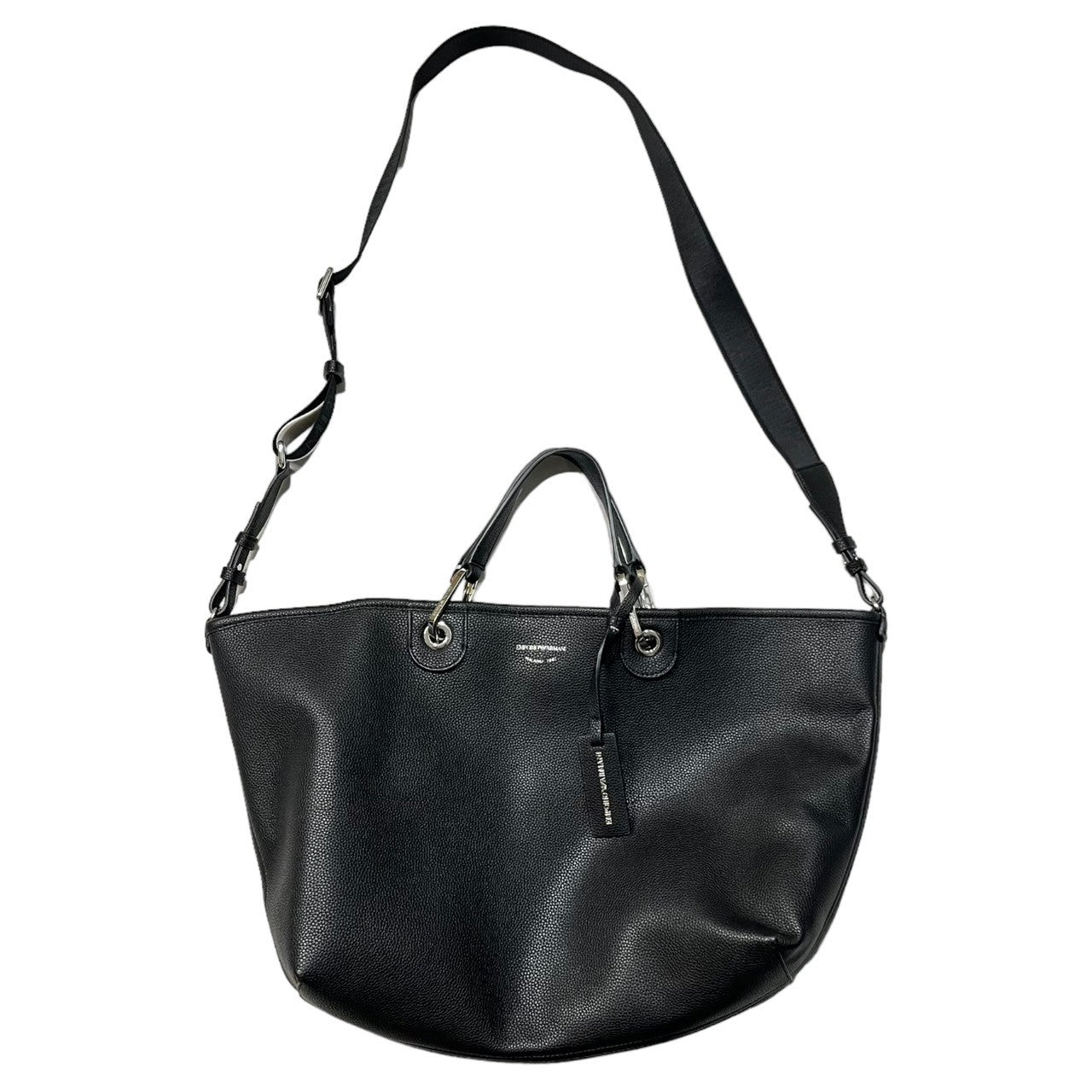 EMPORIO ARMANI(エンポリオアルマーニ) 2WAY トートバッグ エコレザー A4収納 ショルダー ストラップ ブラック 補修跡有