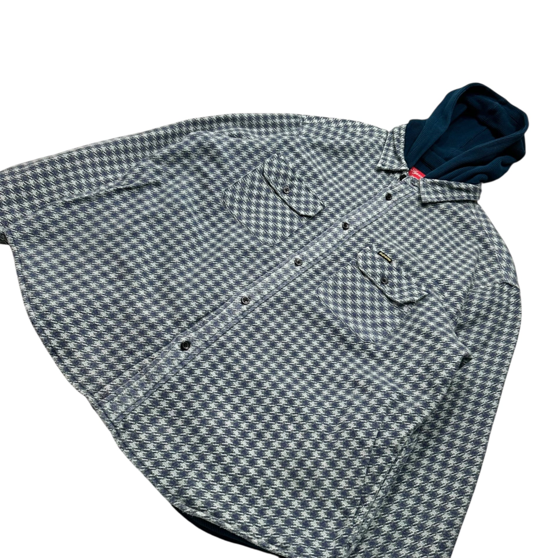 SUPREME(シュプリーム) 22AW Houndstooth Flannel Hooded Shirt 千鳥格子 フランネル フード シャツ M ネイビー×グリーン 22FW
