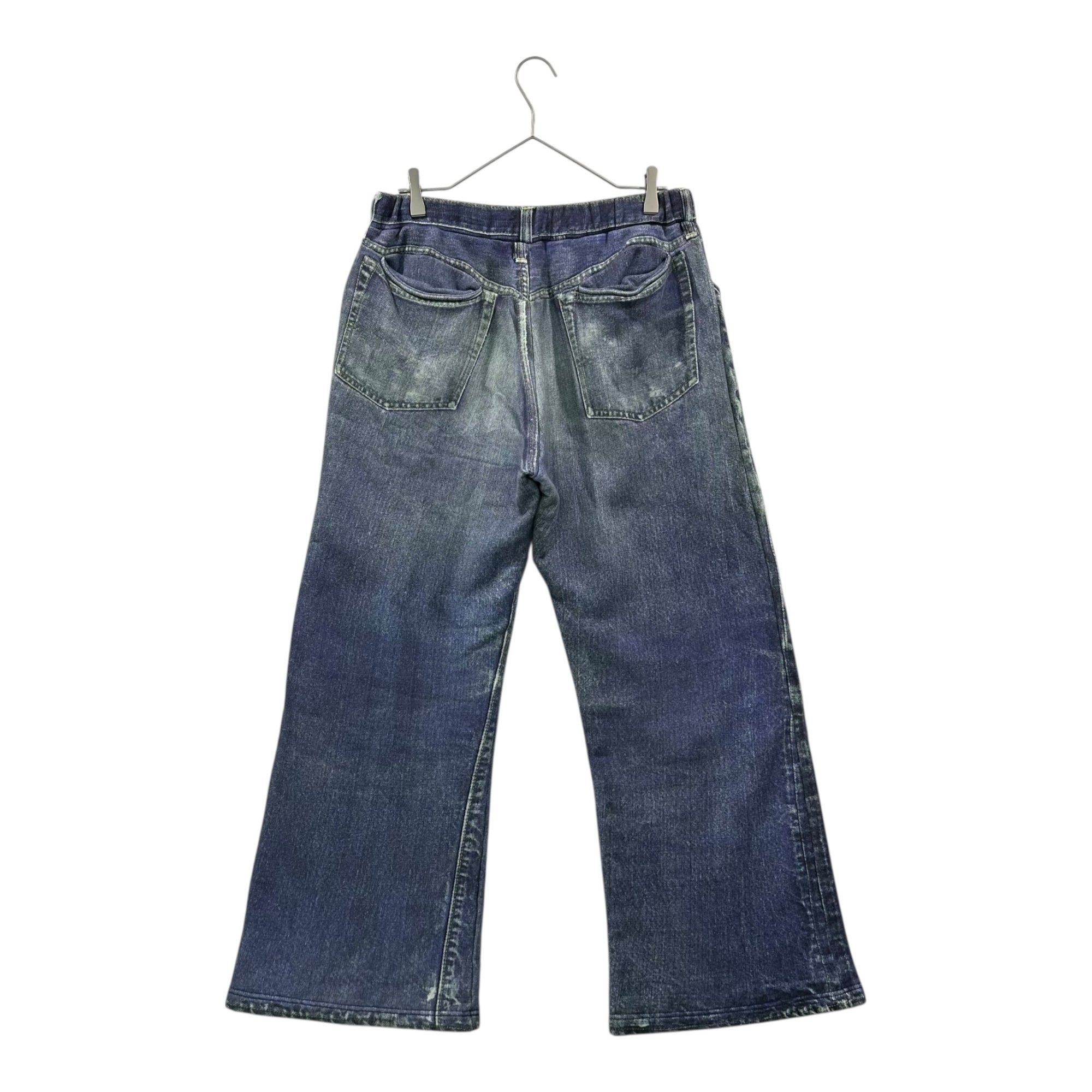 TALKING ABOUT THE ABSTRACTION(トーキングアバウトジアブストラクション) Damage Painted Denim Trompe-l'œil Sweat Wide Pants ダメージ ペイント デニム 転写 スウェット ワイド パンツ 4 ライトインディゴ
