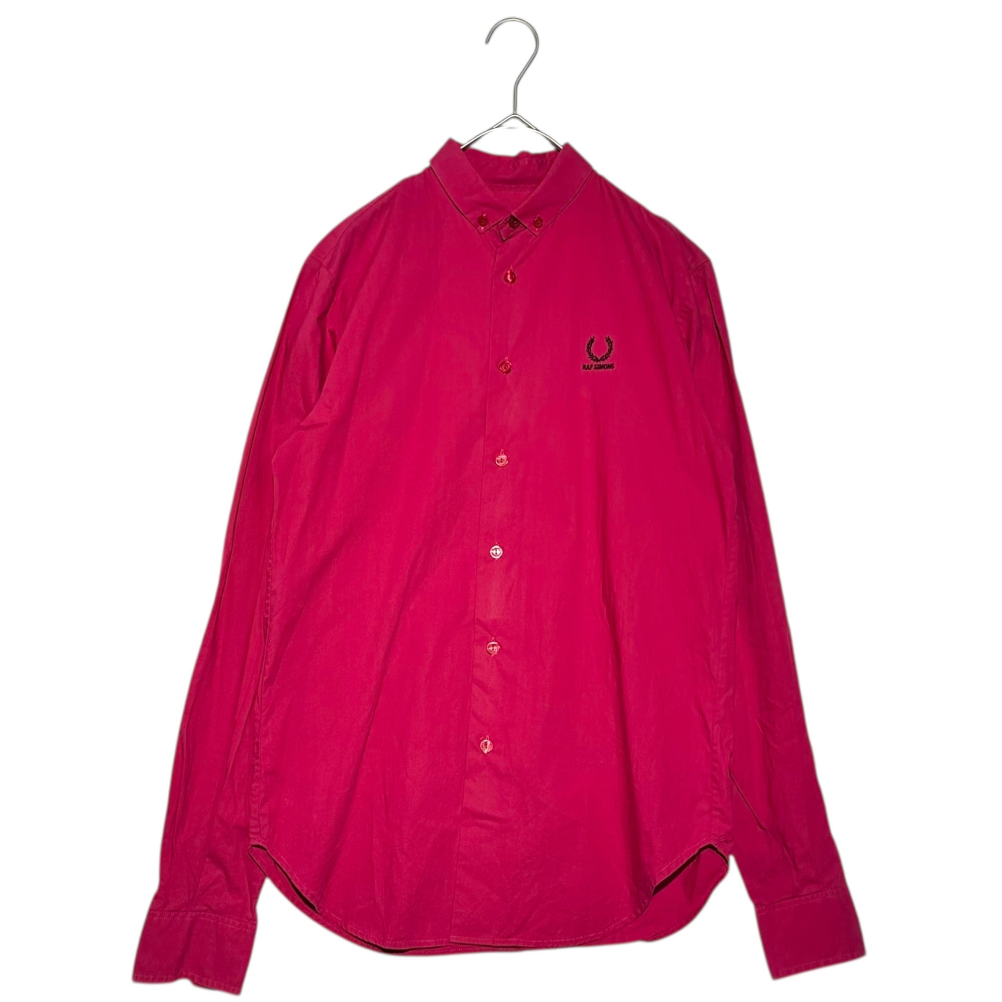 RAF SIMONS×FRED PERRY(ラフシモンズ×フレッドペリー) Logo Embroidered BD L/S Shirt ロゴ 刺繍 ボタンダウン 長袖 シャツ XS ピンク