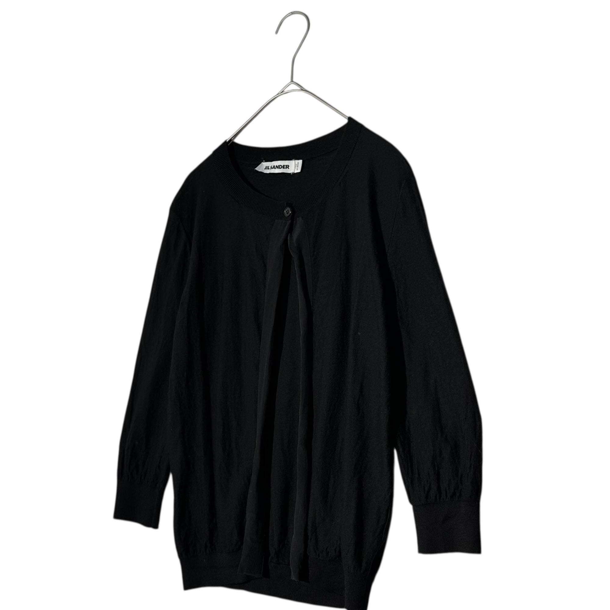 JIL SANDER(ジルサンダー) Wool Silk Top One Button Knit Cardigan ウール シルク トップ ワンボタン ニット カーディガン 754078 WY220748 34(XS程度) ブラック 薄手
