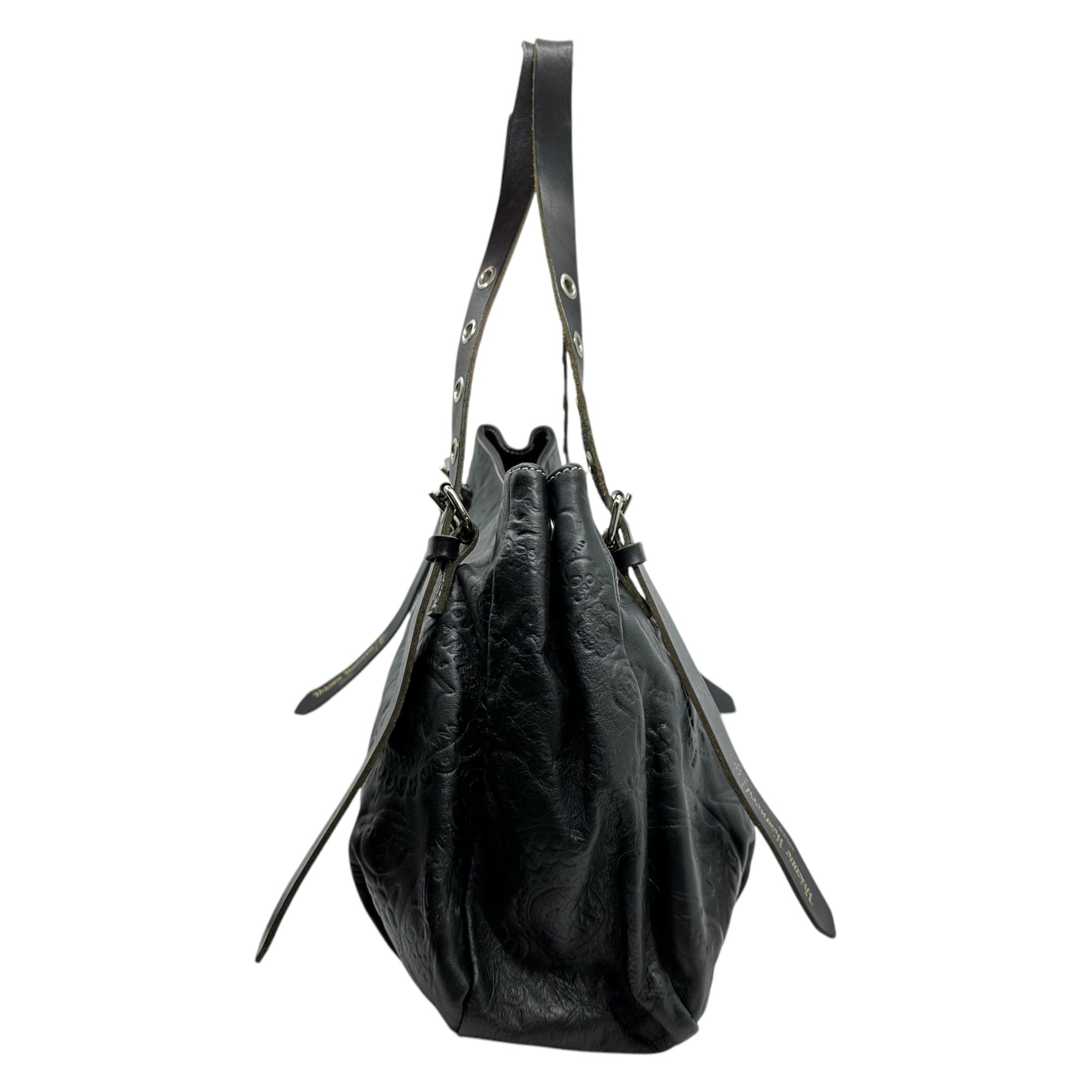 Vivienne Westwood(ヴィヴィアンウエストウッド) Orb logo embossed leather handbag オーブ ロゴ 型押し レザー ハンドバッグ ブラック 肩掛け ドクロ 星 ペイズリー